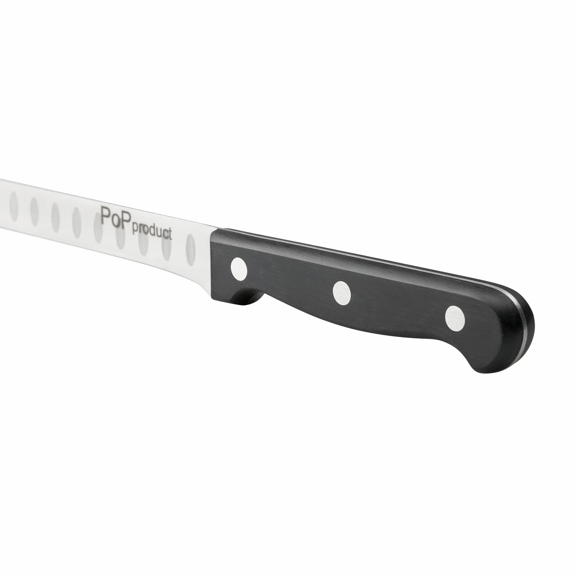 Niemiecki nóż do kucia ze stali nierdzewnej, dwustronny ząbkowany, ostrze 255 mm ze stali nierdzewnej, ergonomiczny uchwyt z polioksymetylenu i POM 120 mm.
