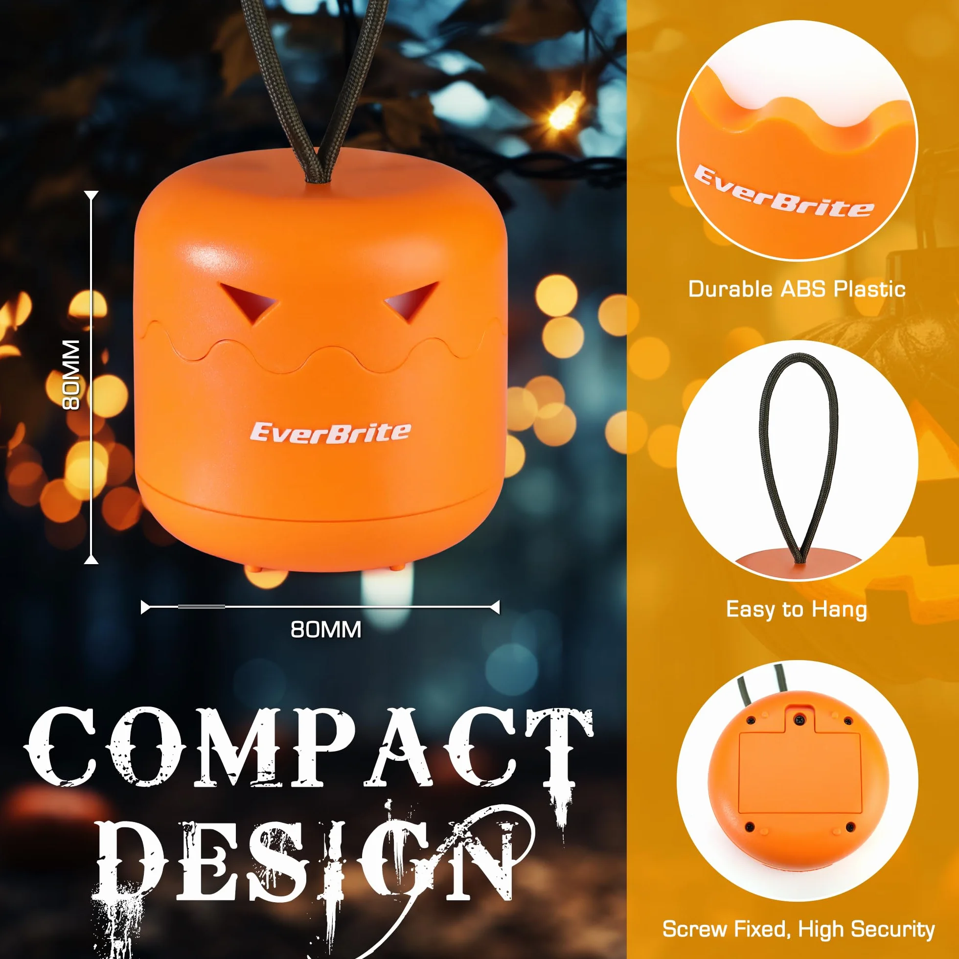 EverBrite Halloween Pumpkin Lantern 3 Pack, Collapsible Jack O Lantern with Lanyard, Battery Included for Party Decoration