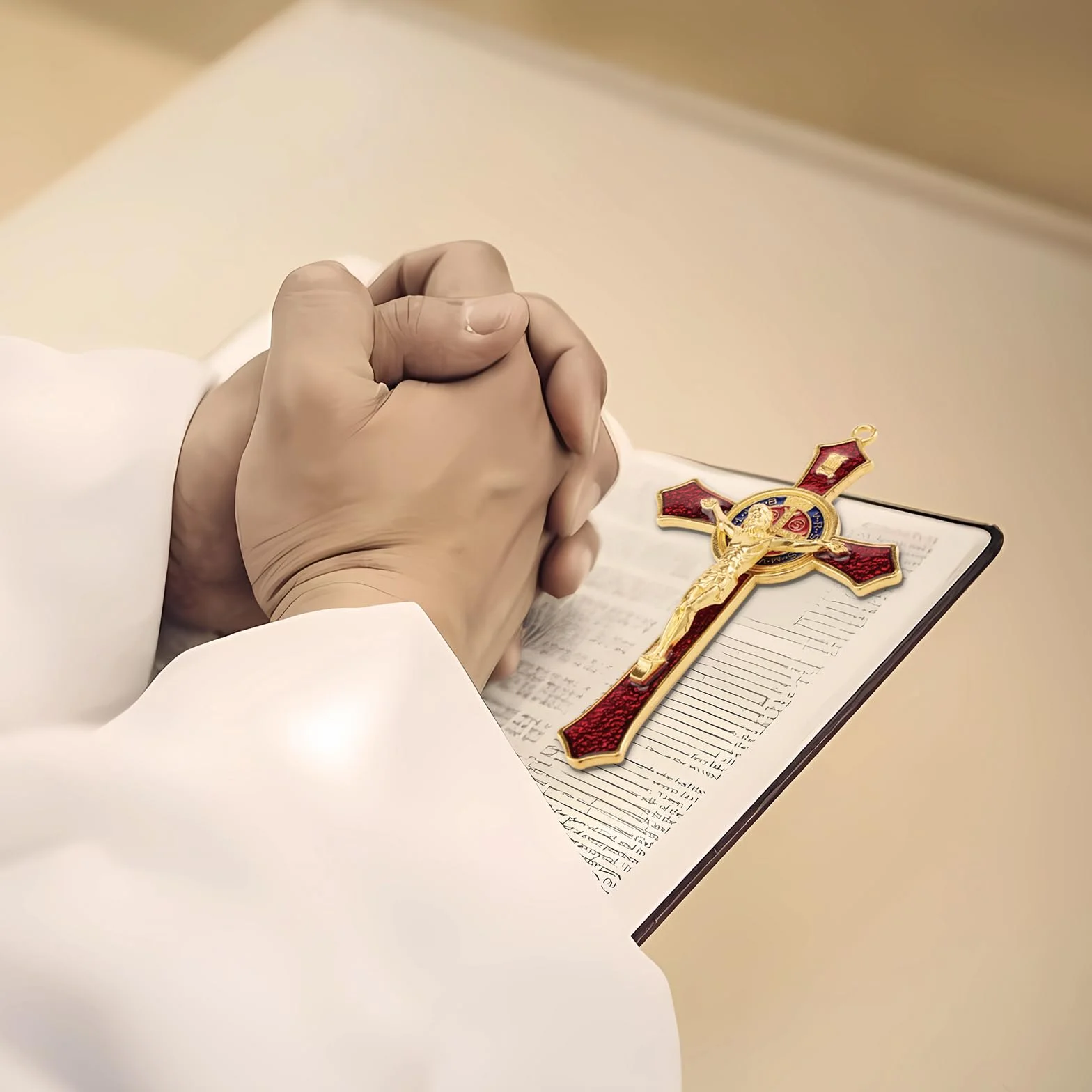 Krzyż św. Benedykta – krzyż ścienny do katolickiej dekoracji domu, medalik św. Benedykta, wiszący krzyż z Jezusem Chrystusem, krucyfiks przebaczenia, modlitwa z medalikiem św. Benedykta, czerwony
