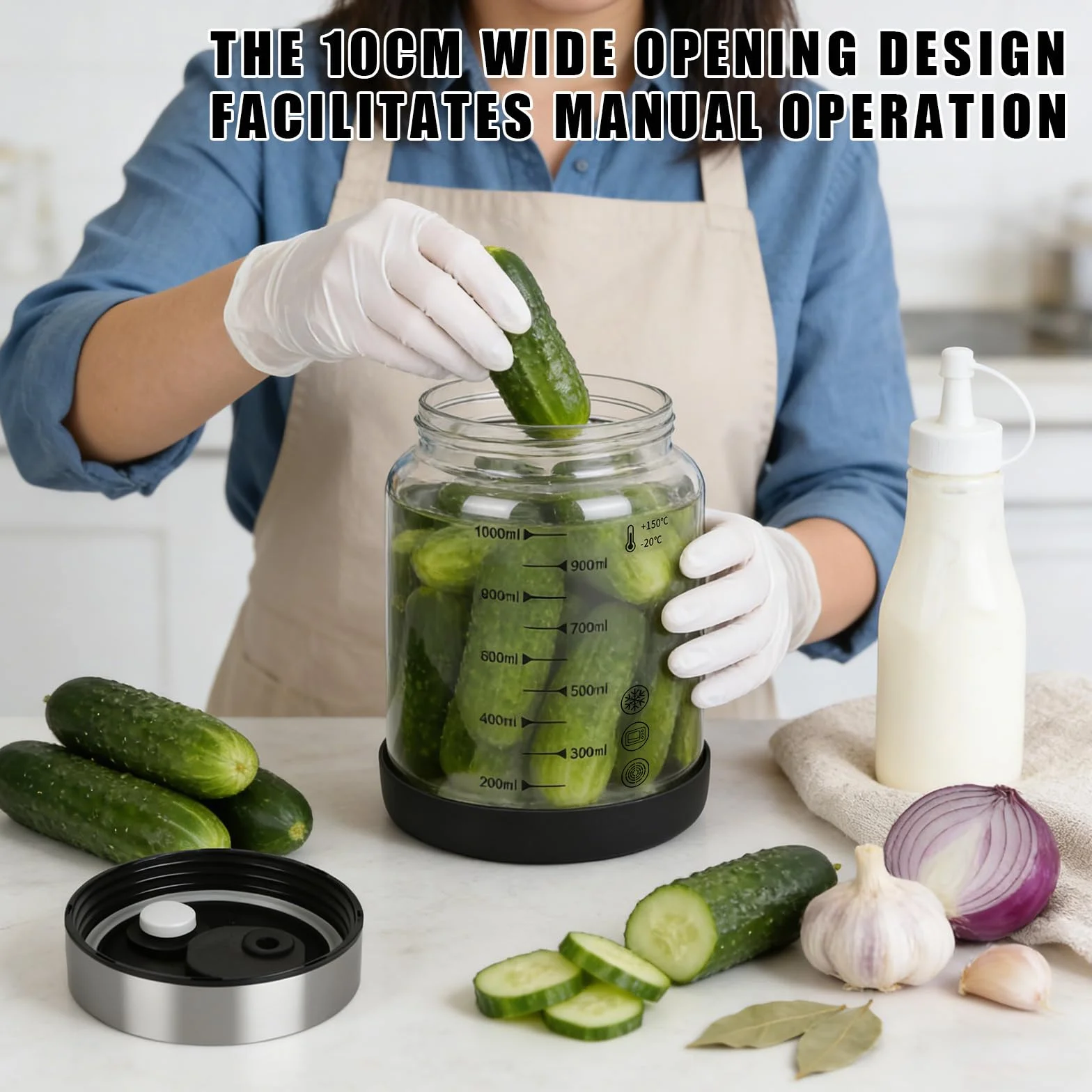 Słoik do fermentacji 1 l z pokrywką i zaworem fermentacyjnym, szklany pojemnik kimchi