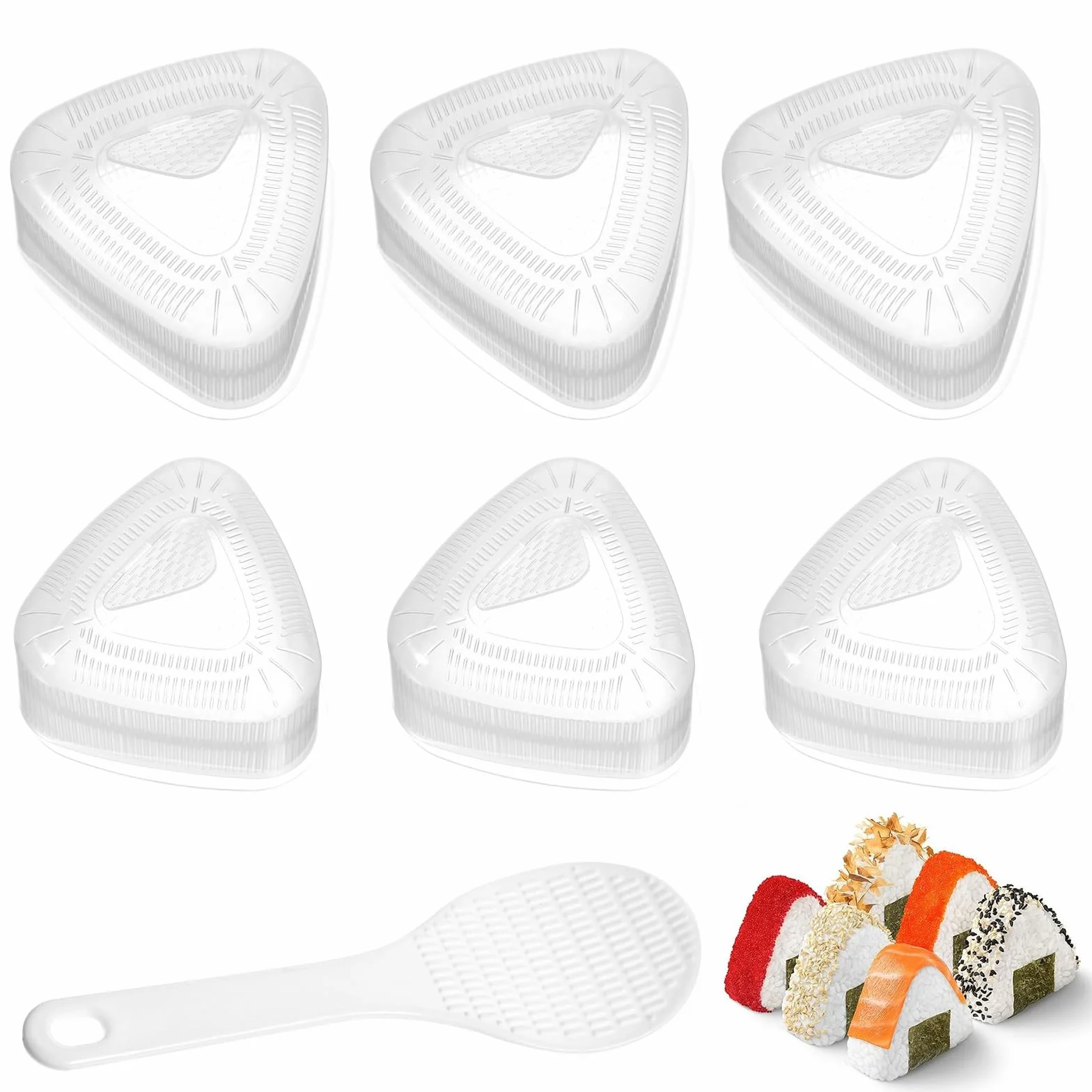 KALIONE 6-częściowy zestaw trójkątnych foremek do sushi onnigiri z łyżką ryżową
