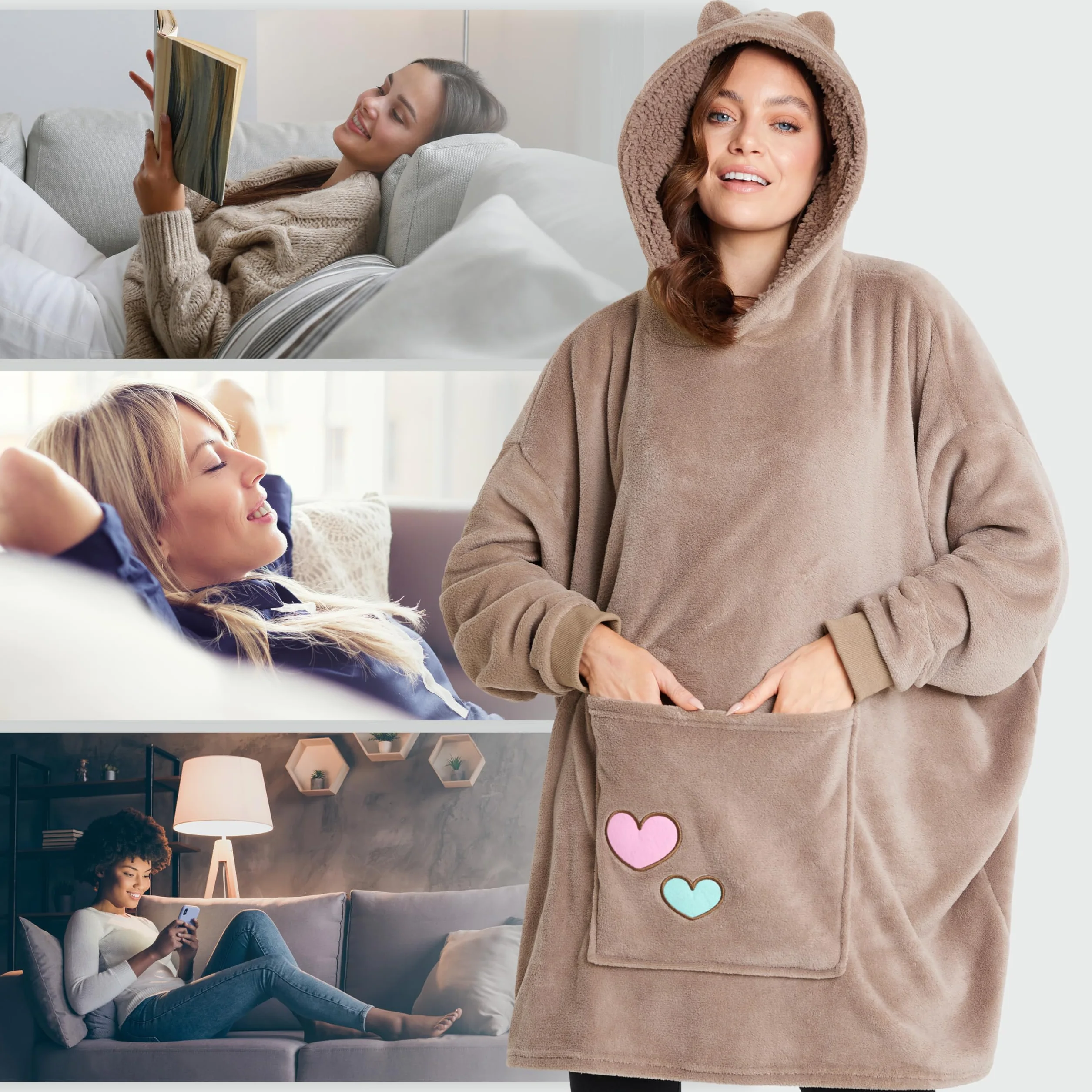 Get Trend Pusheen damskie ponczo oversize, beżowe
