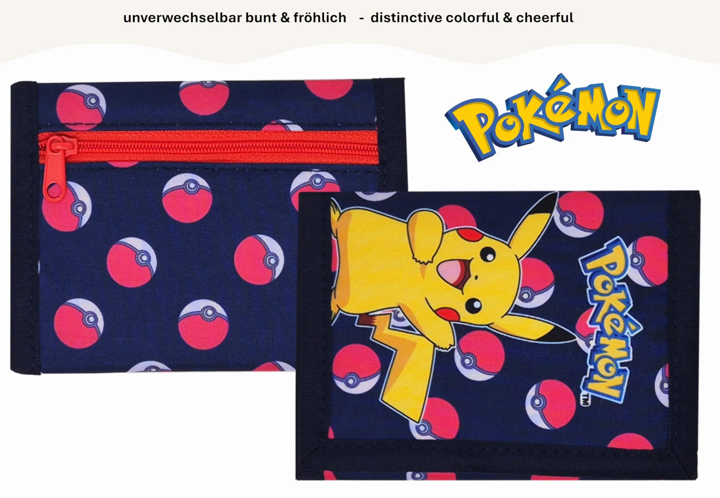 Theonoi Pokémon portfel dziecięcy z motywem Pikachu i Pokéball – oficjalny artykuł dla fanów portfel z kieszenią na monety i zapięciem na rzepy dla chłopców i dziewczynek