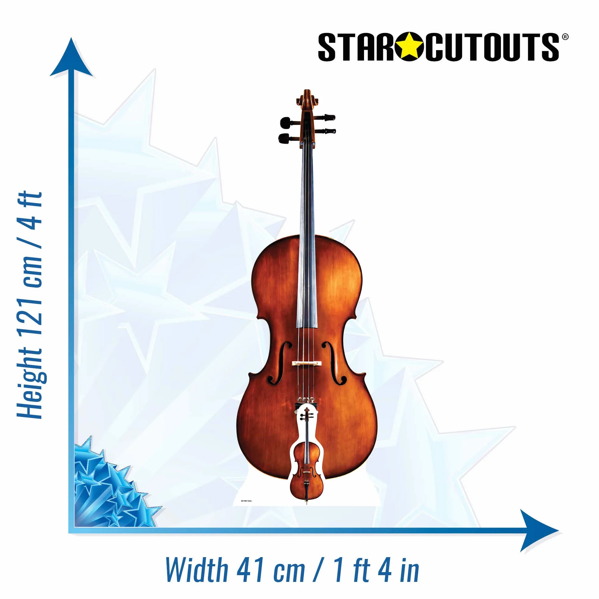 STAR CUTOUTS Life Size wycięty karton wiolonczeli wielokolorowy 121 x 41 x 121 cm
