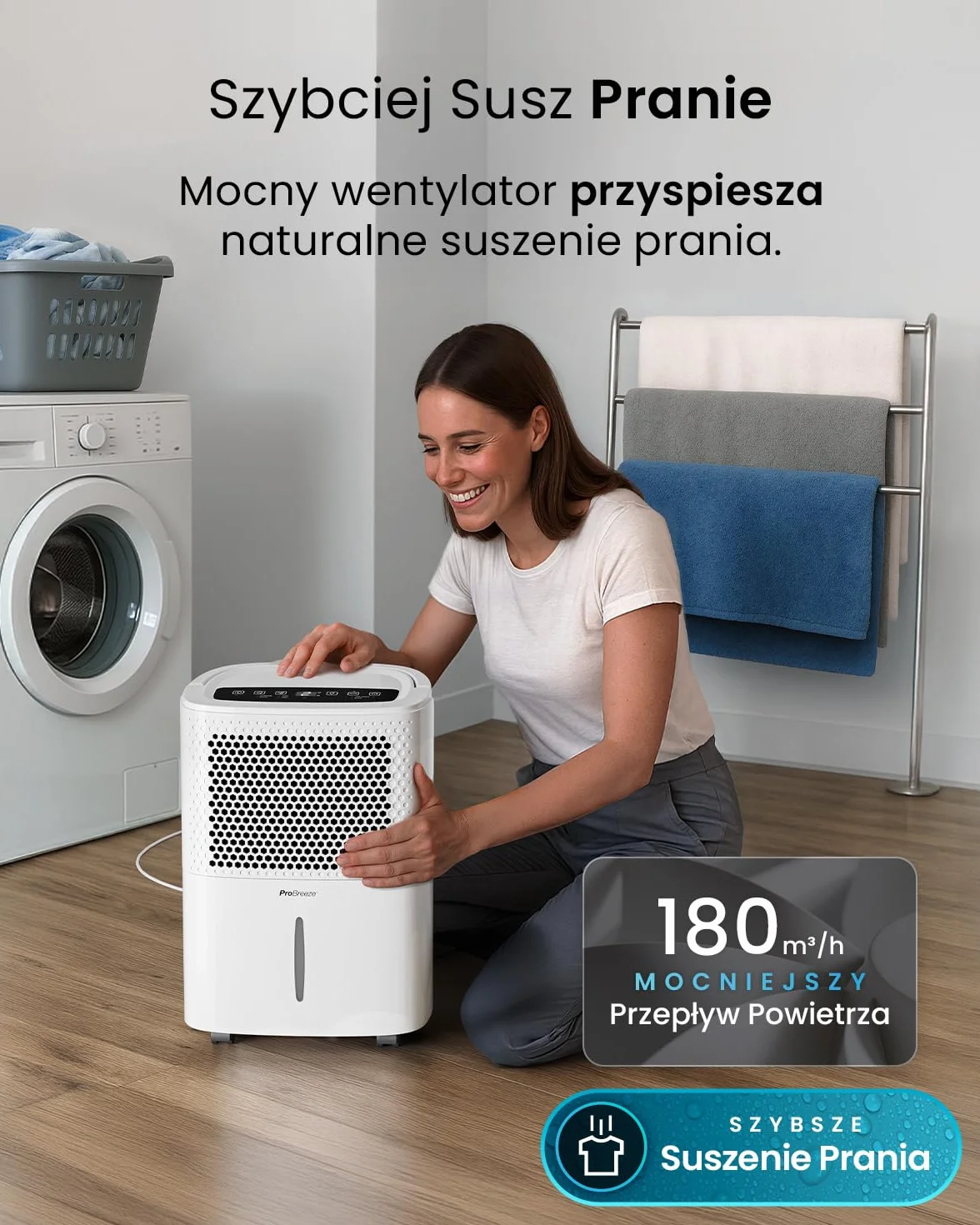 Pro Breeze Osuszacz Powietrza, Elektryczny Pochłaniacz Wilgoci Pleśni Kondensacji, Cichy Odwilżacz do Domu Łazienki Garażu Przyczepy Kempingowej, dla Dzieci Niemowląt, 24h Timer, Duży 1,8l Zbiornik