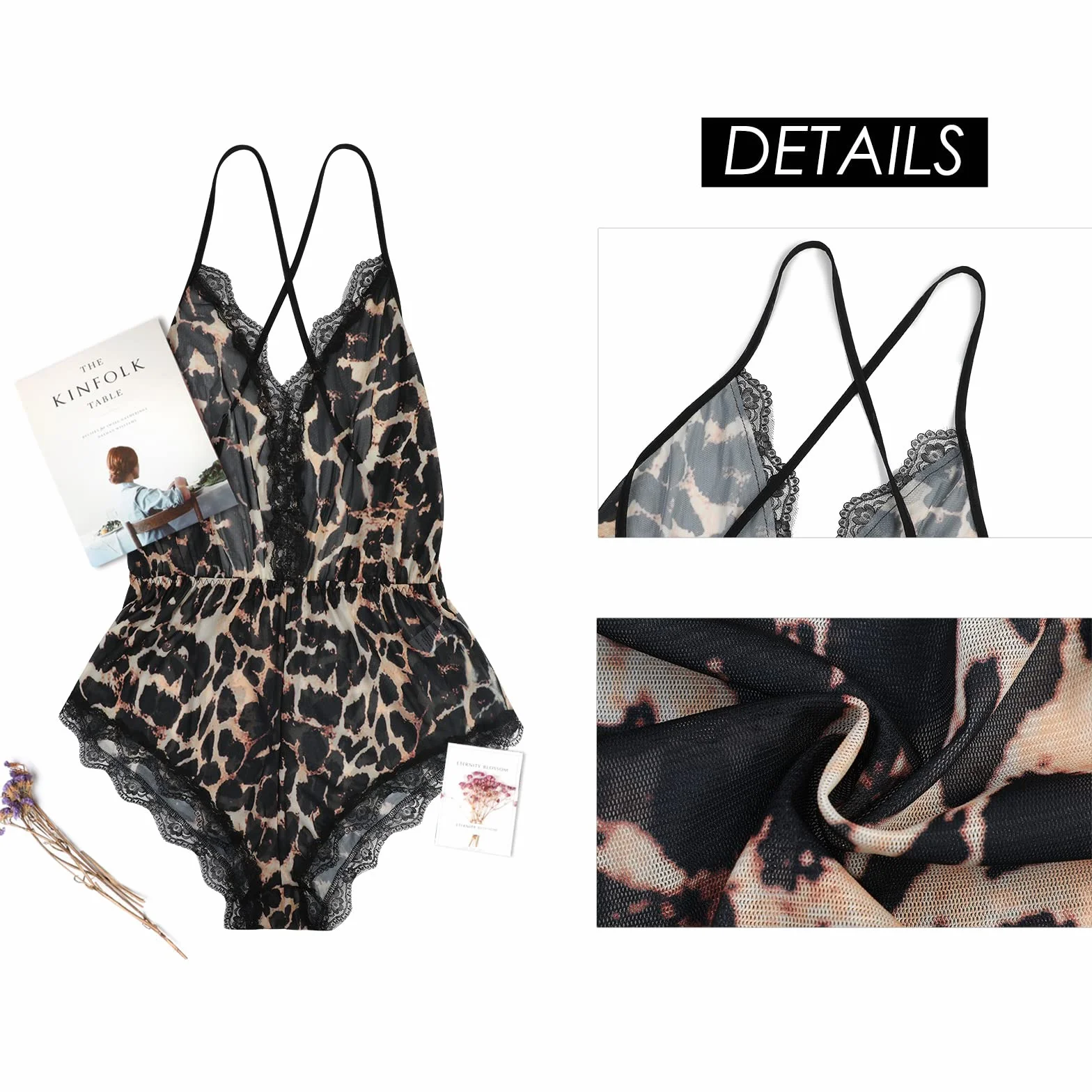 Damska bielizna nocna, seksowna, dekolt w serek, koszula nocna, szlafrok, siateczka, piżama, babydoll, Leopard, L