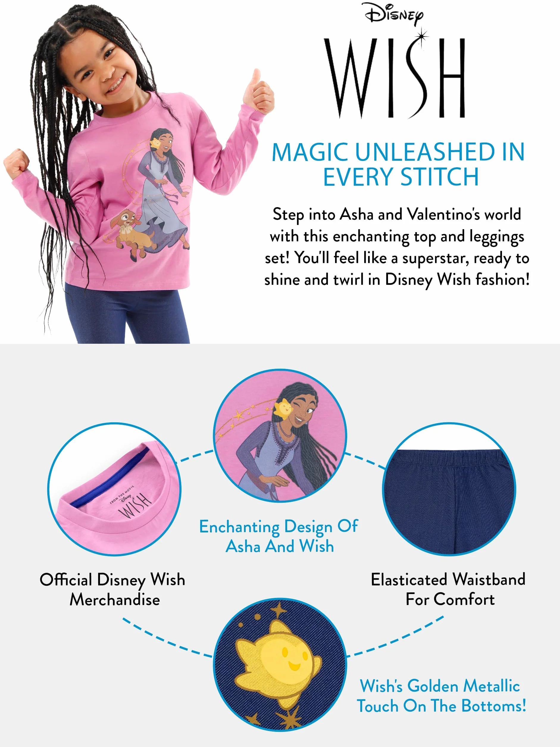 Disney Wish Dziewczęcy Komplet Bluzy i Legginsów | Zestaw Asha i Wish | Stroje Dziewczęce i Komplety Odzieżowe