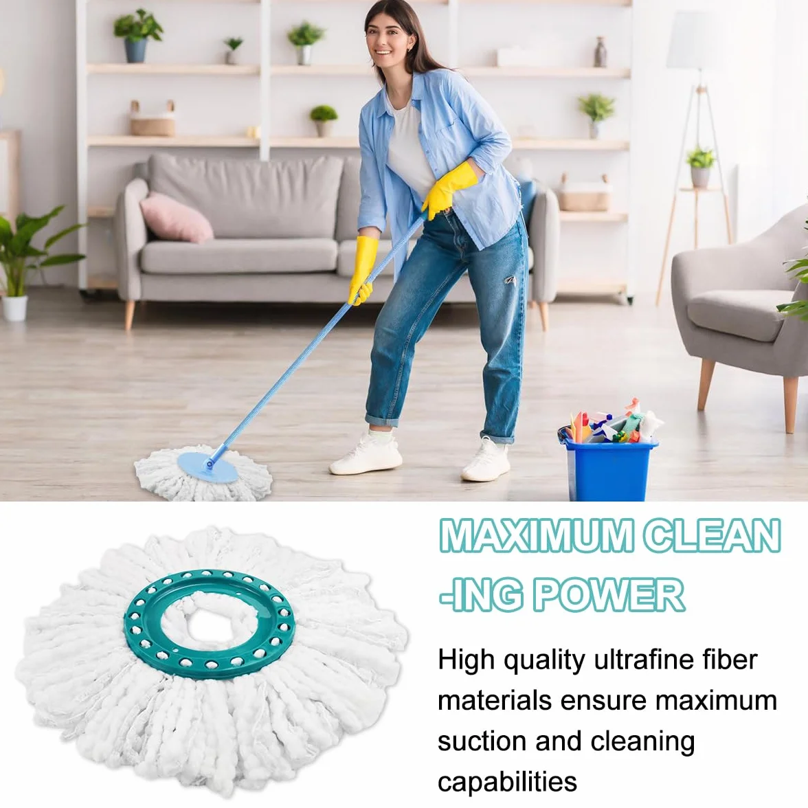 Zestaw 6 sztuk do zestawu mopa Leifheit CLEAN Twist Ergo, 2 włókna system do Leifheit Rotomop, do cząstek brudu, wszystkich rodzajów gleby