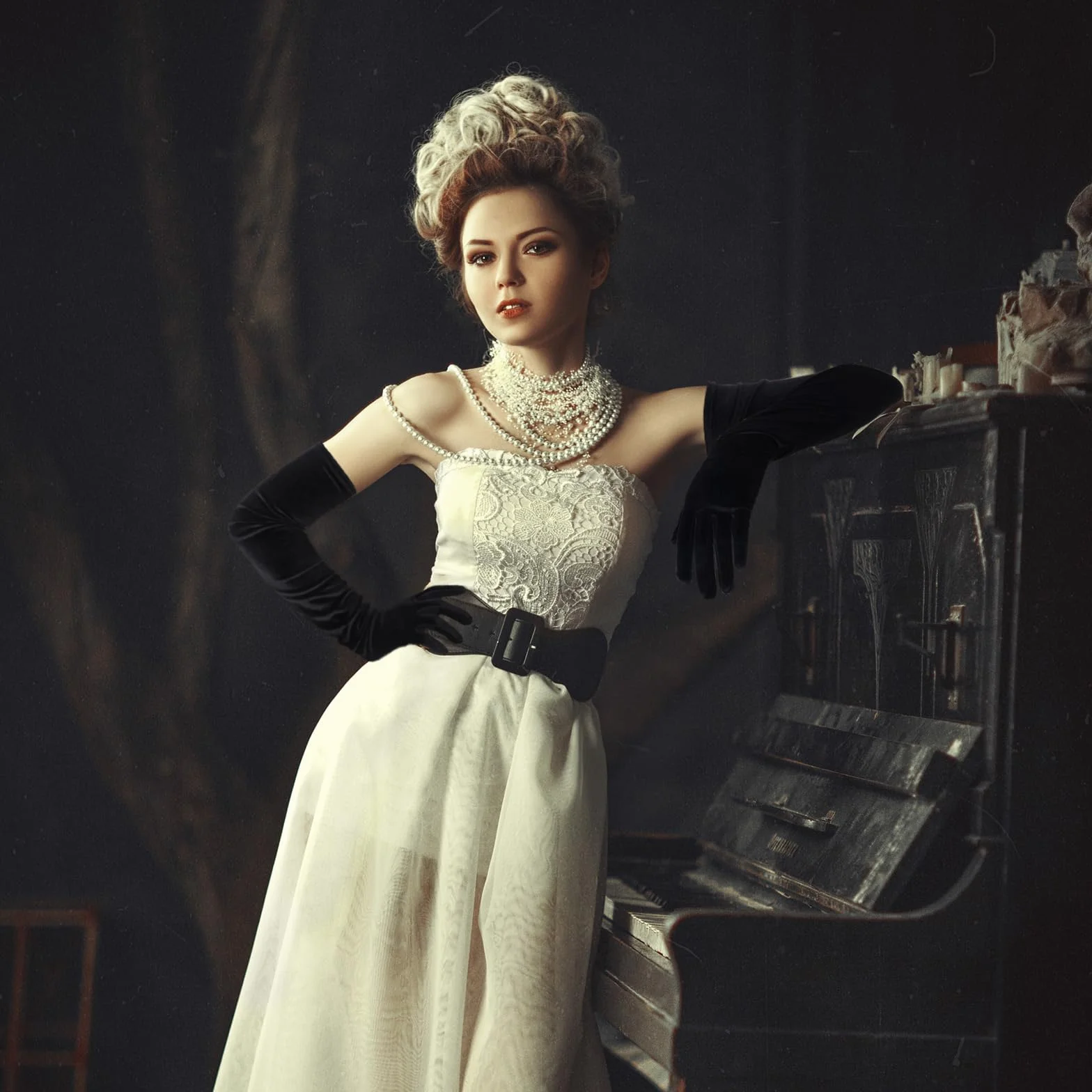 DIVINA VITAE Czarne aksamitne rękawiczki z lat 20-tych z satyny, nowoczesne eleganckie rękawiczki ślubne na kolację w operze