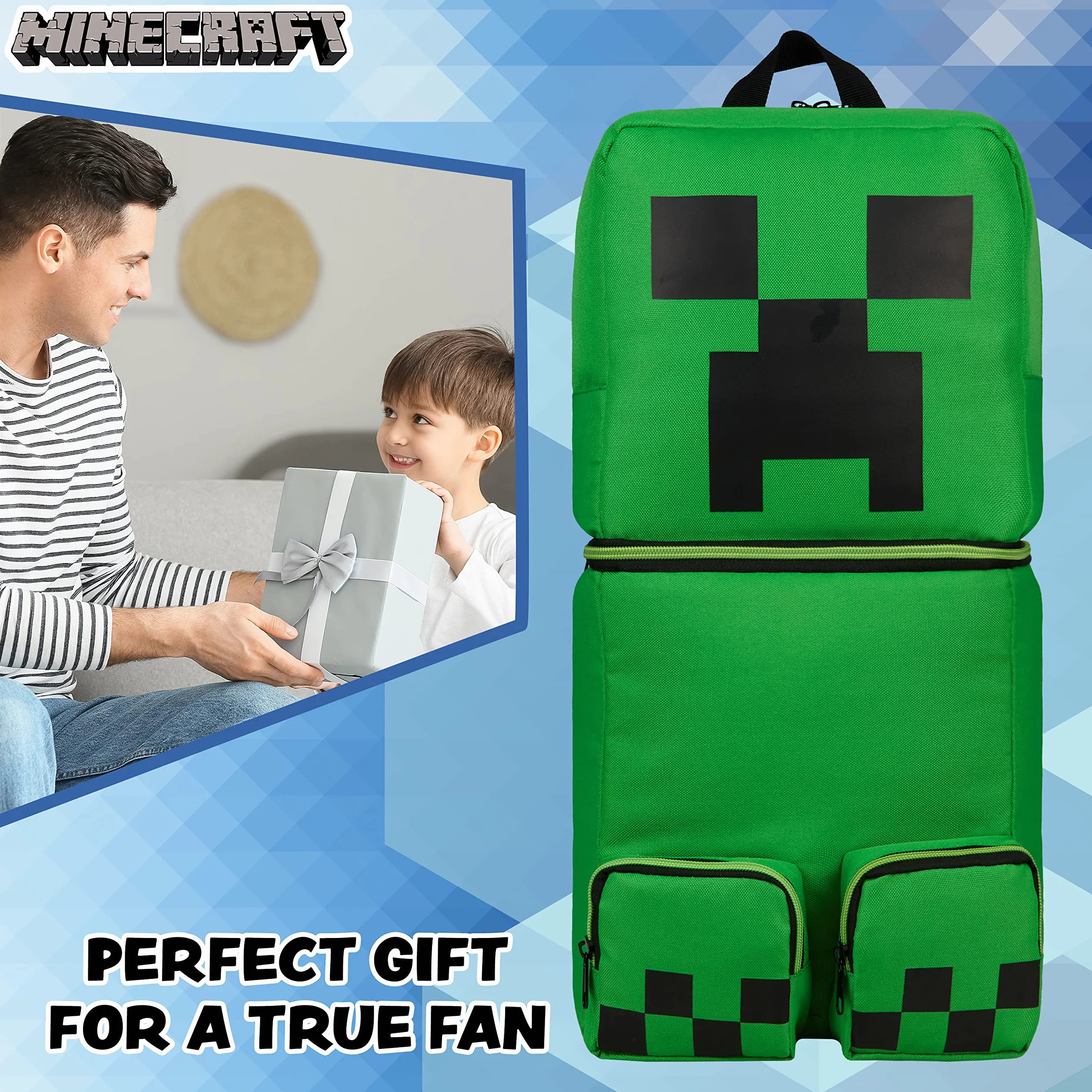 Minecraft Plecaki dziecięce dla chłopców Creeper zielony plecak 50 x 21 cm kieszenie zapinane na zamek błyskawiczny regulowane paski plecak dziecięcy podróżny sport gracz prezenty dla chłopców,