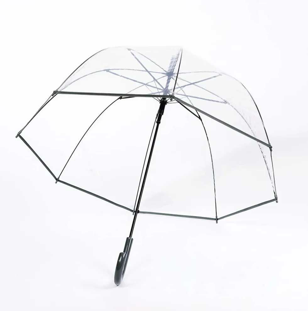 ThreeH Przezroczysty parasol bąbelkowy zakrzywiony uchwyt Solidny przezroczysty plastikowy parasol kopułowy z 8 żebrami automatycznie otwierane