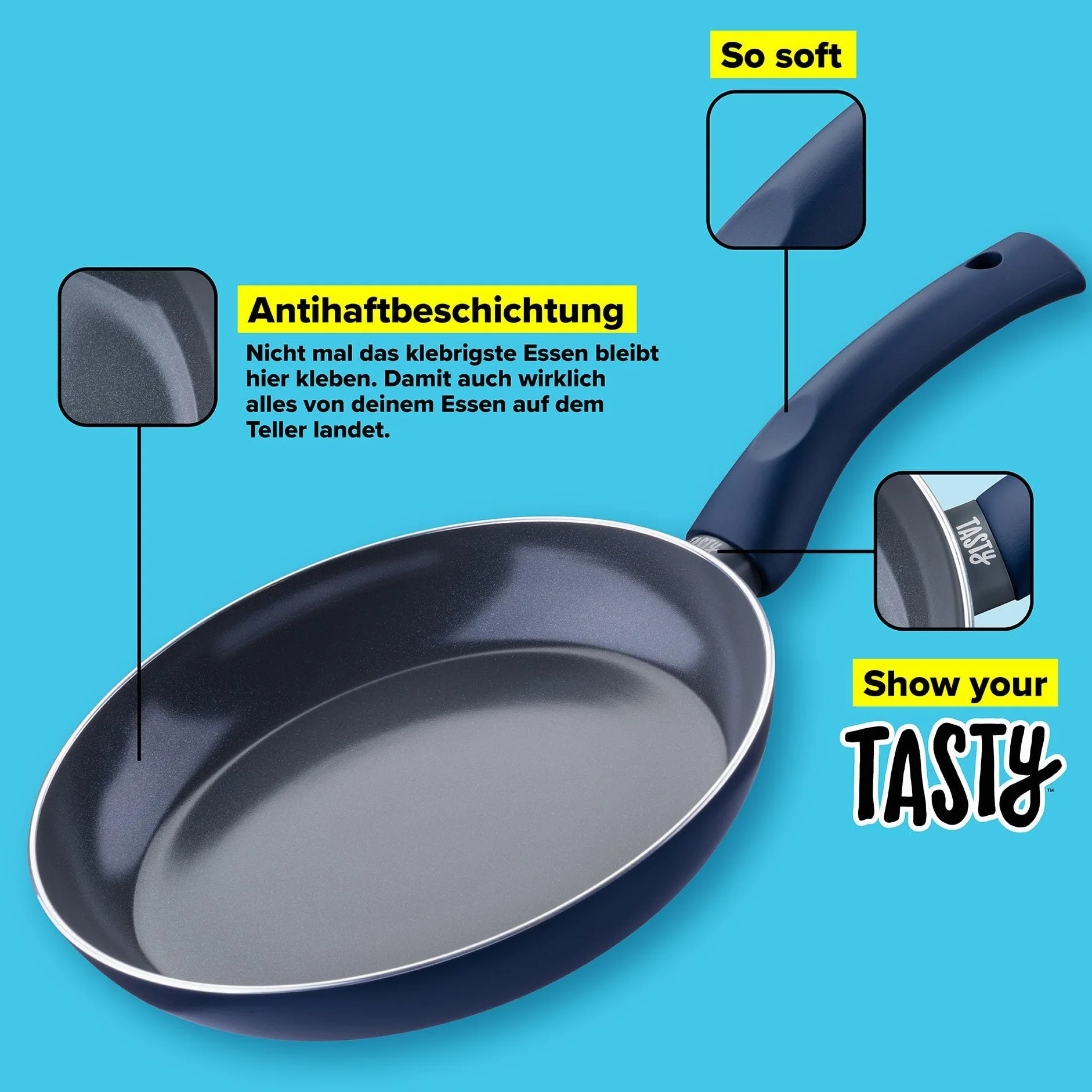 Tasty Patelnia nieprzywierająca Ocean Blue 24 cm – Optymalnej jakości patelnia z aluminium pochodzącego z recyklingu z ceramiczną powłoką zapobiegającą przywieraniu, nadaje się również do kuchenek