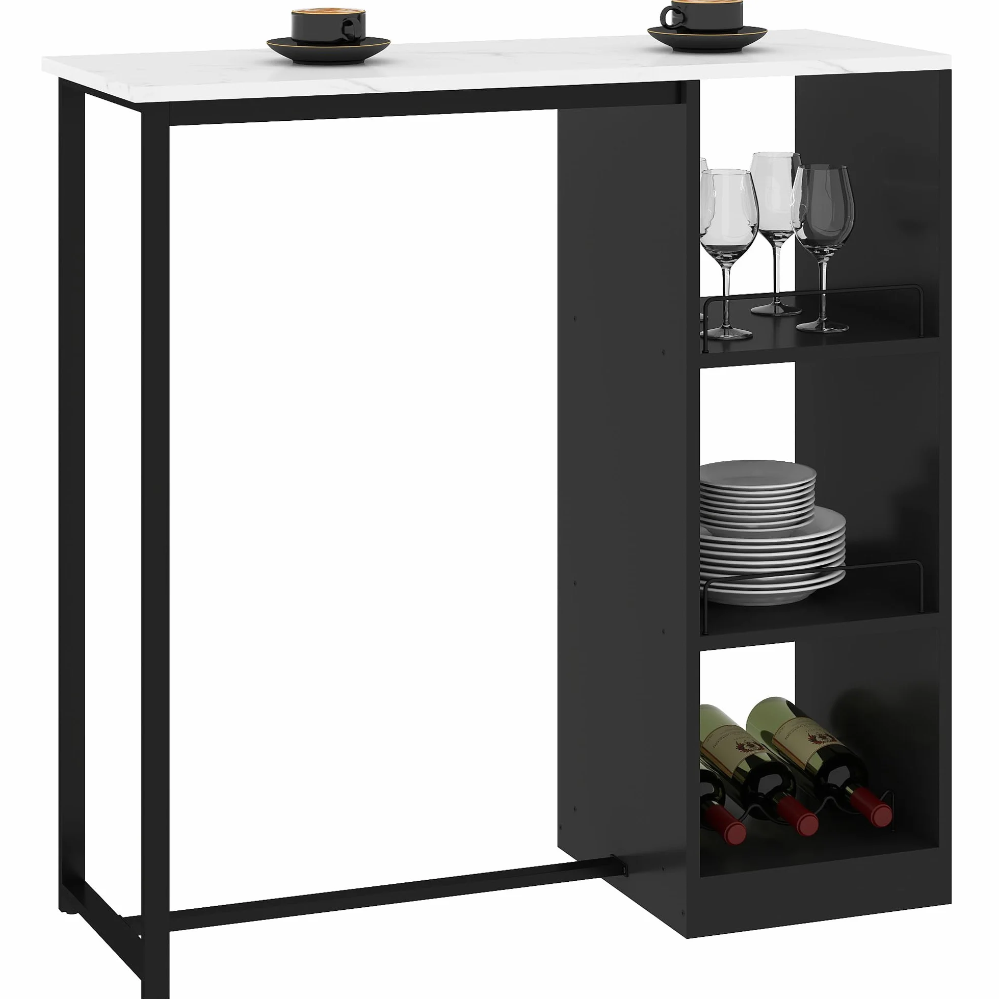 HOMCOM Stolik barowy kuchenny z blatem marmurowym stalowa rama 105x40x105 cm biały