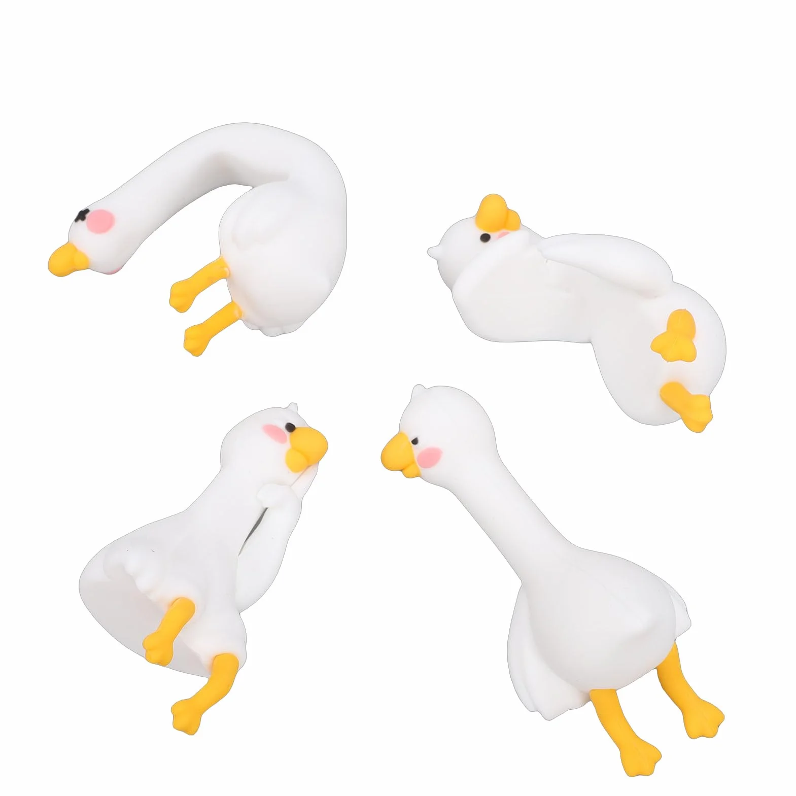 Figurki Gęsi z Kreskówek 4 szt. Luocute, śmieszne Urocze Posągi z żywicy 3D na Dekoracje Biurka