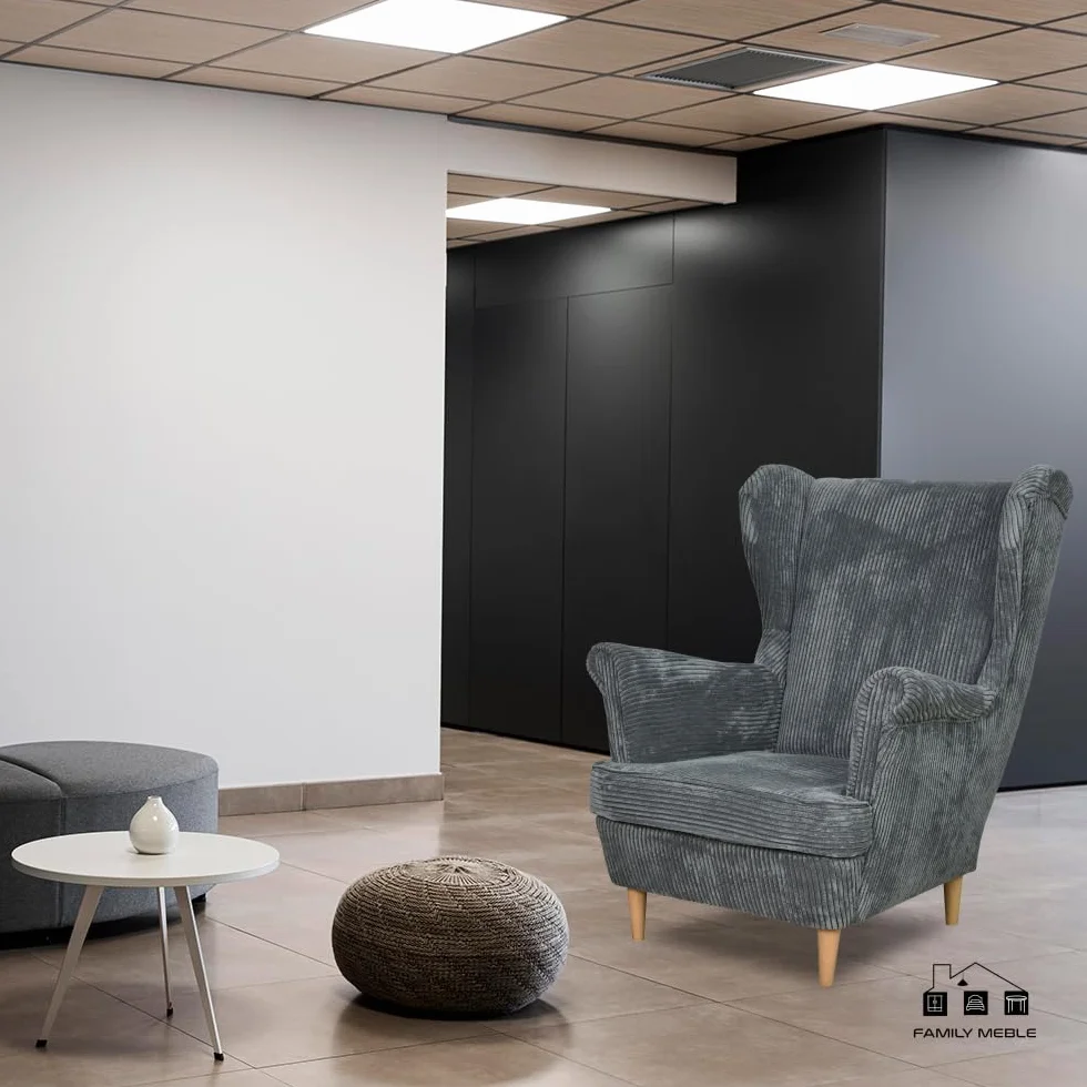 fotel Cord, model Bonito, skandynawski, fotel relaksacyjny z tkaniny, fotel do salonu, fotel klubowy, wygodny fotel, do salonu, jadalni, sypialni, biura, elegancki design, niebieski