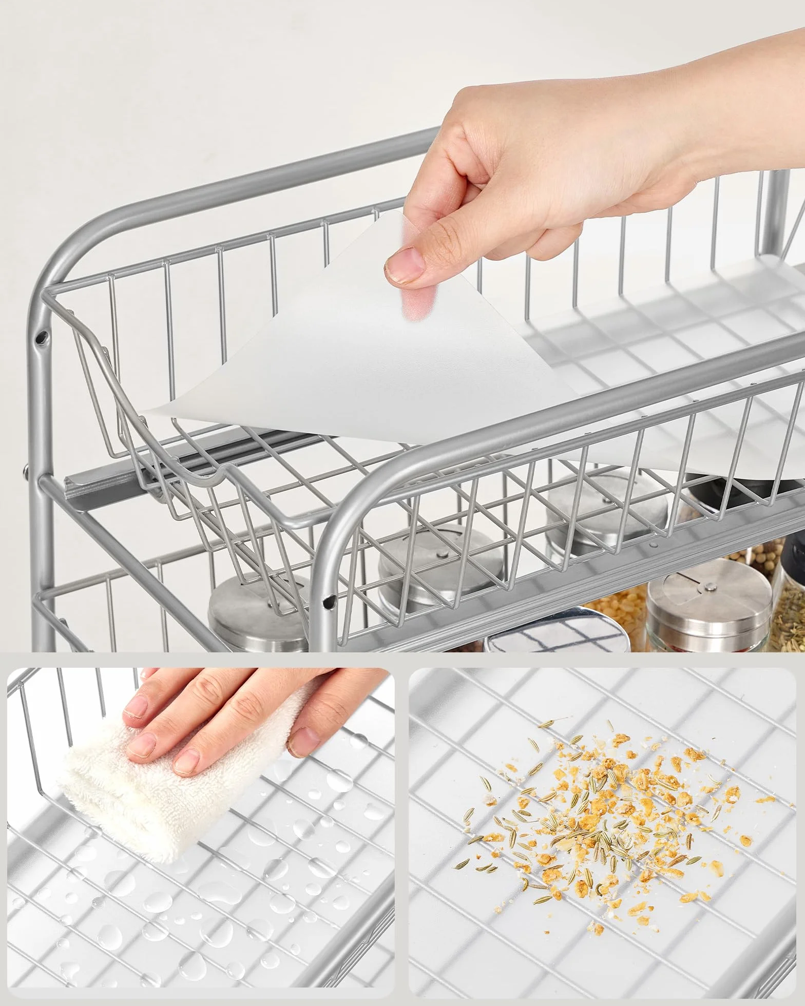 SONGMICS Zestaw 2 sztuk Organizer kuchenny półka pod zlewem kosze przesuwne srebrny KCS017E02