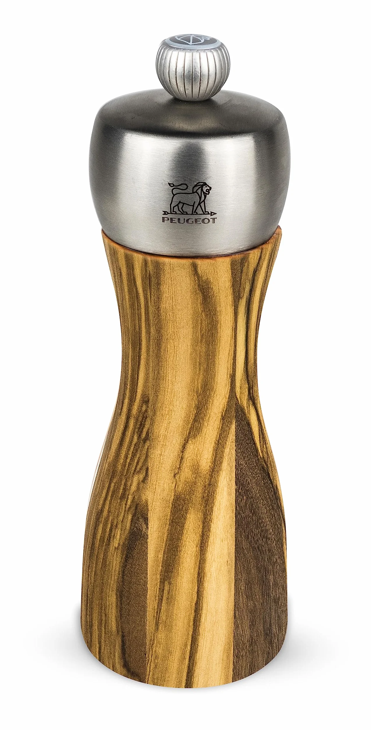 Peugeot Fidji młynek do soli 15 cm, naturalny, wysokiej jakości młynek do soli, ręcznie wykonany z drewna oliwkowego z certyfikatem PEFC, z indywidualną regulacją stopnia mielenia, akcesoria kuchenne