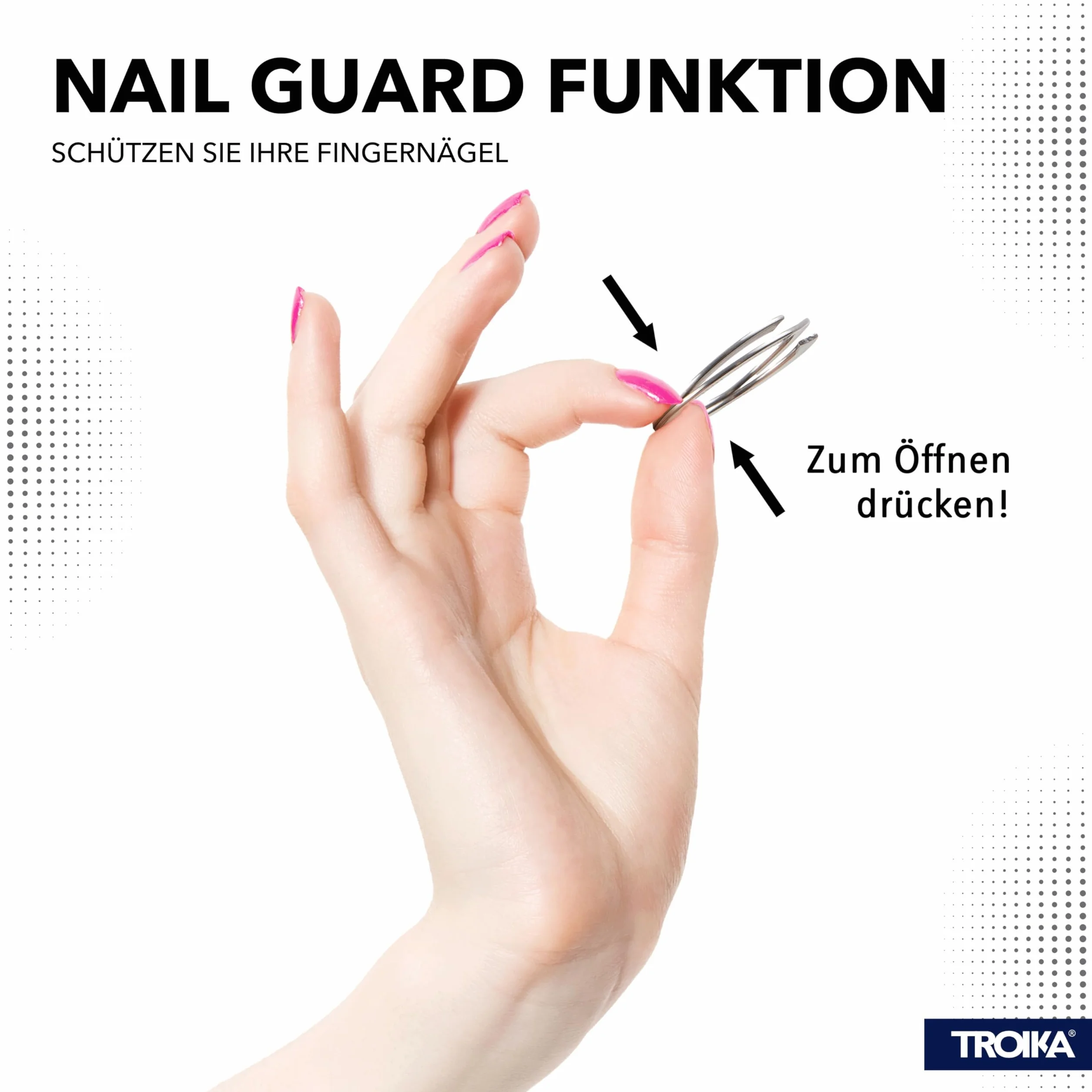 Troika Nail Guard Easy – Brelok do kluczy z szybkim zwalnianiem z 3 pierścieniami przyjaznymi dla paznokci, Srebrny, 6 x 3,5 x 0,8 cm