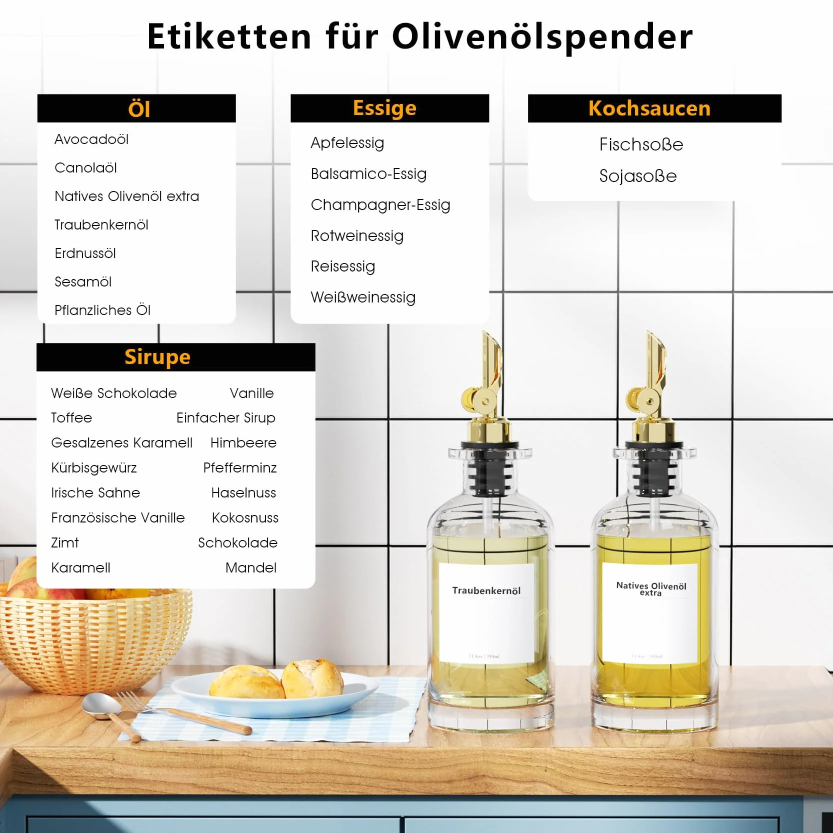 Dozownik oliwy z oliwek 350 ml 2-częściowy zestaw butelek z ważoną tulejką i etykietami