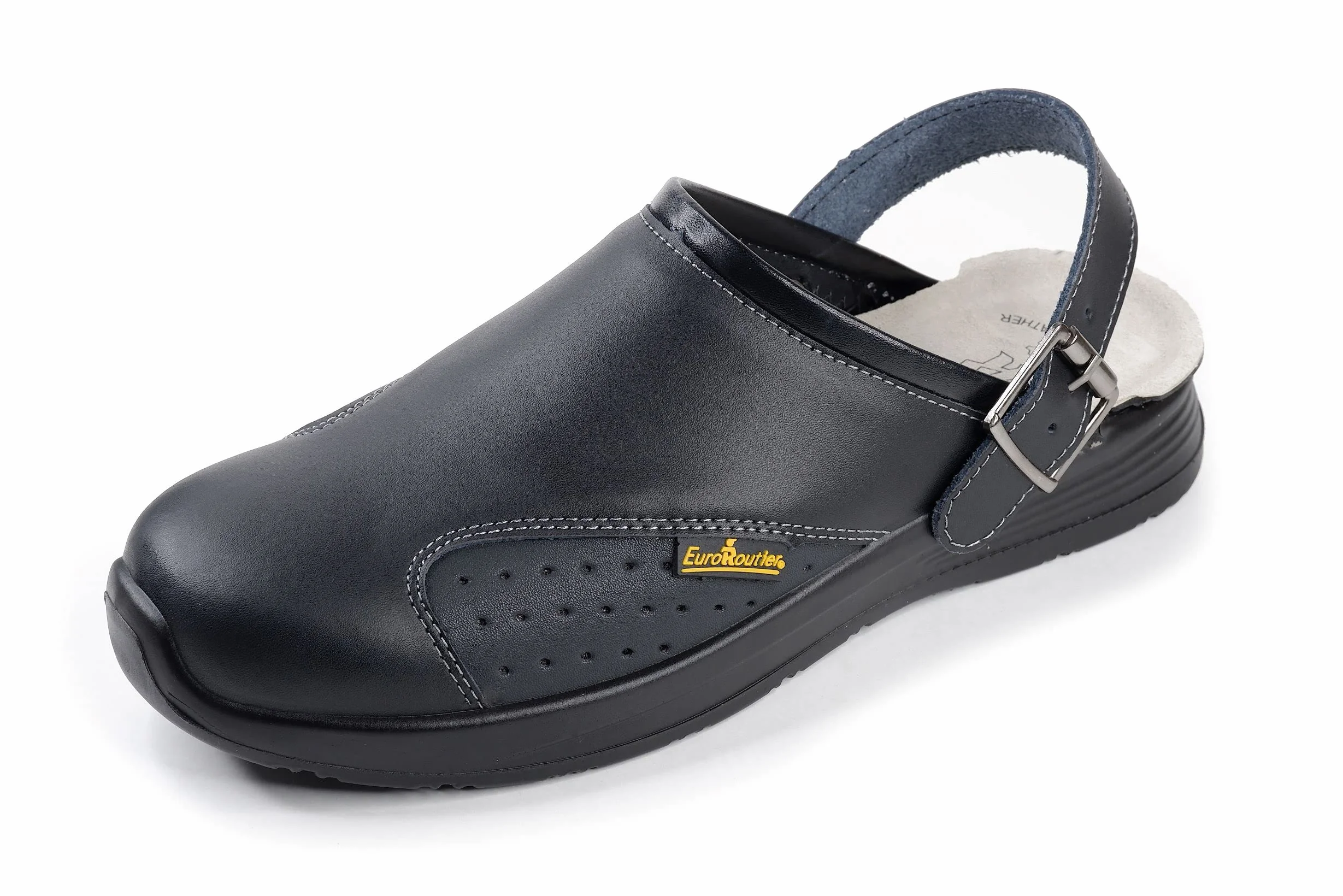 EuroRoutier Work Slipper, Klapki, skórzane chodaki z obrotowym paskiem i metalową klamrą