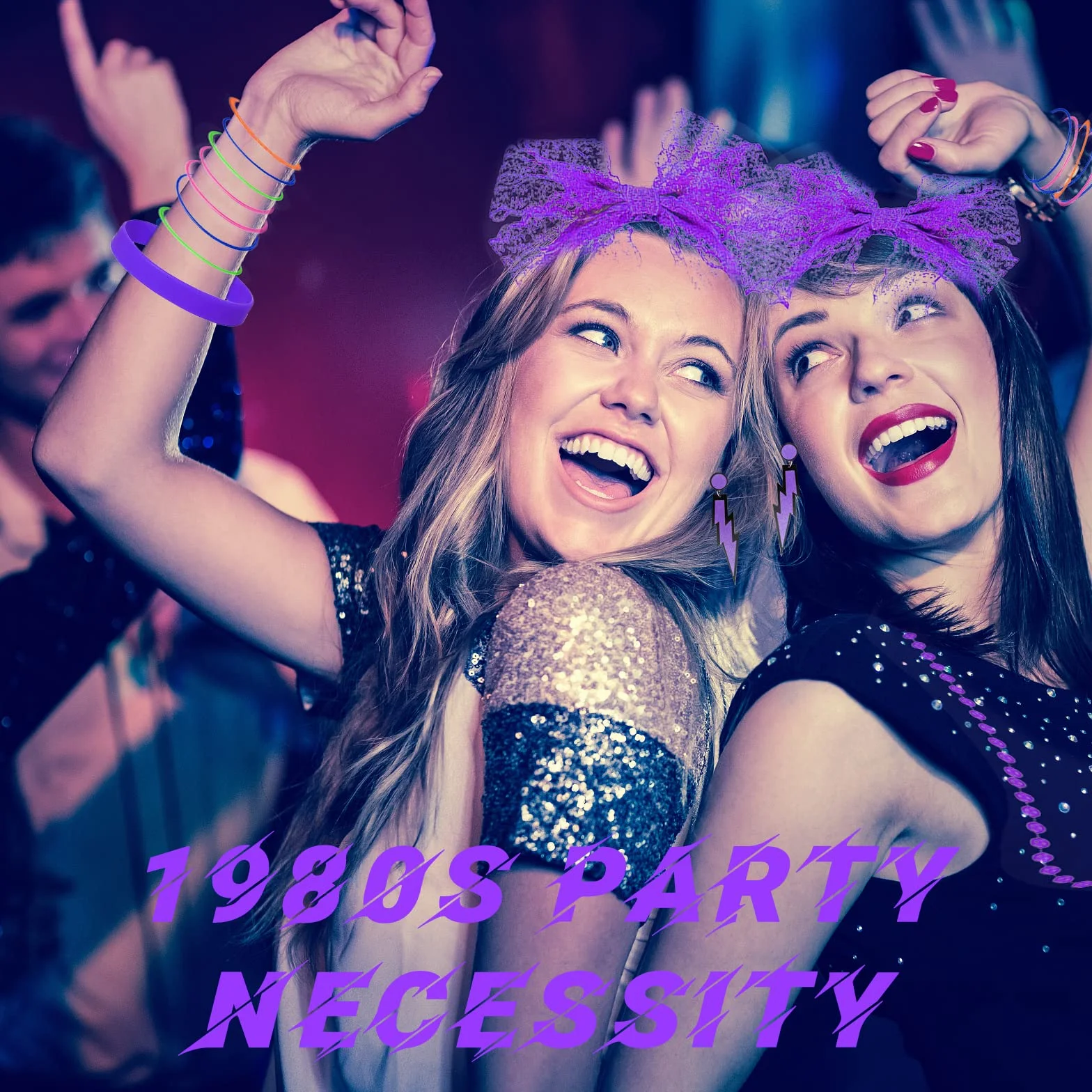 Fantazyjne kostiumy z lat 80., akcesoria do kostiumów, lata 80., fantazyjne sukienki, zestawy imprezowe, zestawy i zestawy dla kobiet, neonowe ocieplacze na nogi, naszyjniki, bransoletka, rękawiczki