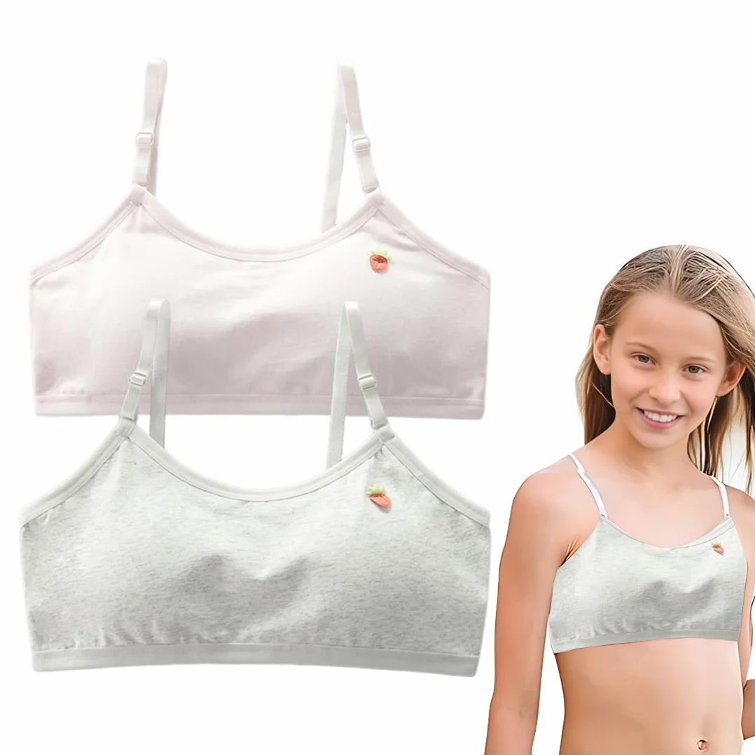 2 sztuki Bielizna sportowa dla dziewcząt nastolatek Bawełniana z wyściełanym i regulowanym paskiem na ramię Bralette Top Bustier dla dzieci w wieku 10-16 lat i kobiet z małymi piersiami