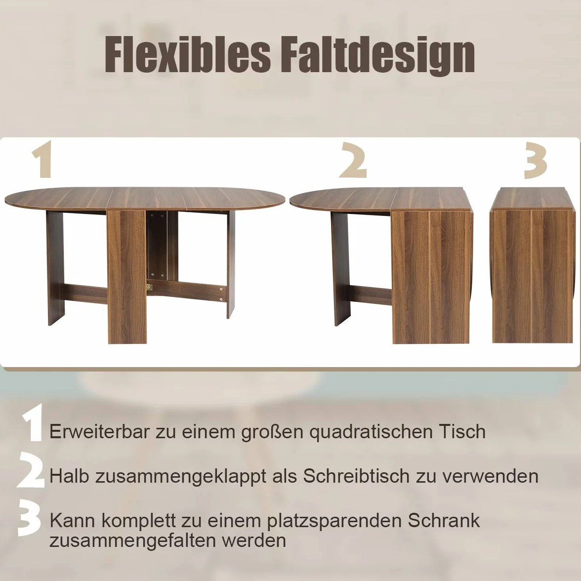 COSTWAY Stół do jadalni składany, stół kuchenny z drewna, stół do jadalni dla 4-7 osób, obciążenie do 60 kg, do małych pomieszczeń, 163 x 80 x 75 cm