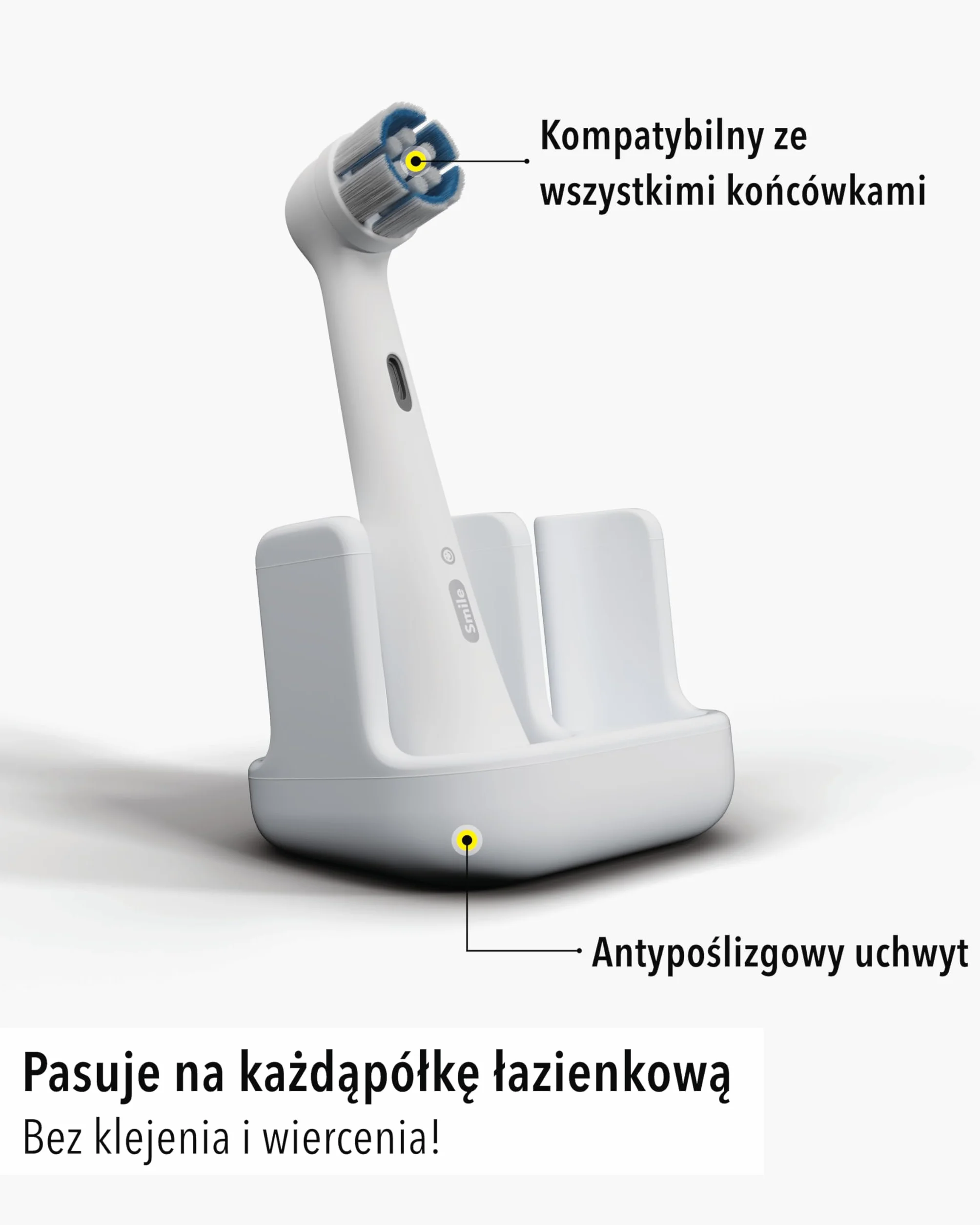 Uchwyt na 2 końcówki do szczoteczek Silikon spożywczy Biały Kompatybilny Oral-B iO Philips Sonicare Waterpik Fairywill