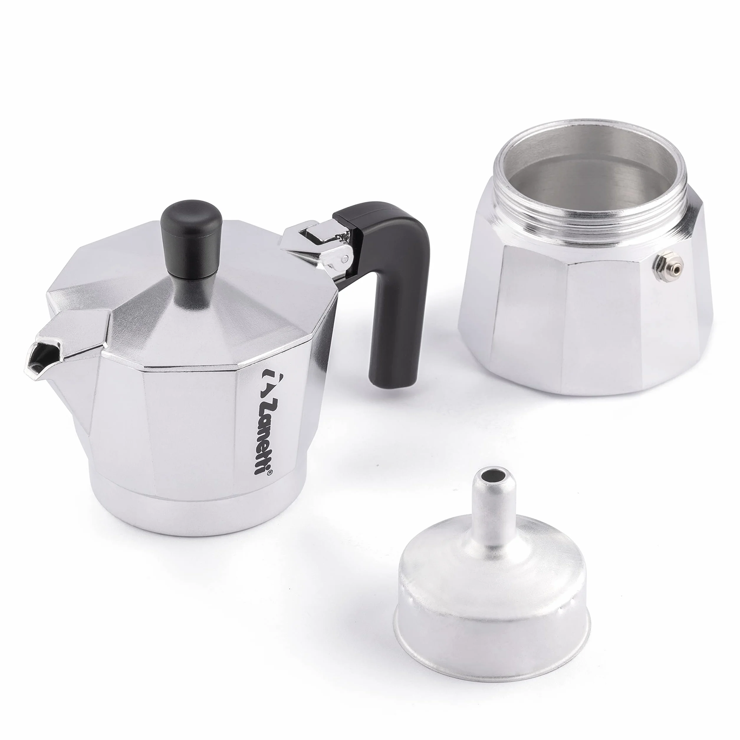 Zanetti, Mama Aluminiowy dzbanek do kawy Mocha, ekspres do kawy, 2 filiżanki, ekspres do kawy z systemem zapobiegającym kapaniu, uszczelnienie silikonowe, ergonomiczny uchwyt