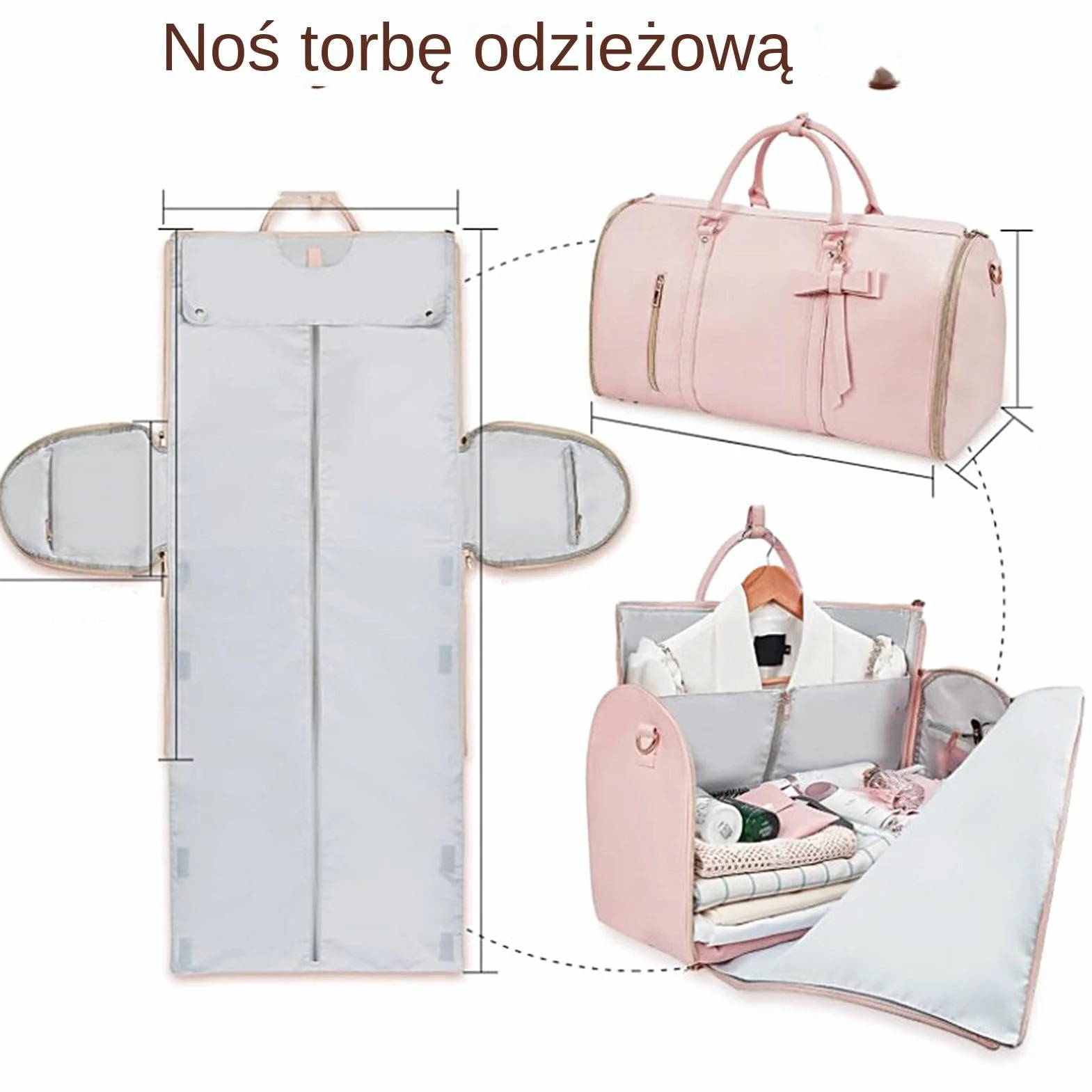 Convertible Garment Bags, Carry- Duffle Bag, Convertible Travel Duffel, Expandable Suitcase Travel Sack, 20.47x10x12.5 Inches Ideal for Business and Vacation, Pink and Black