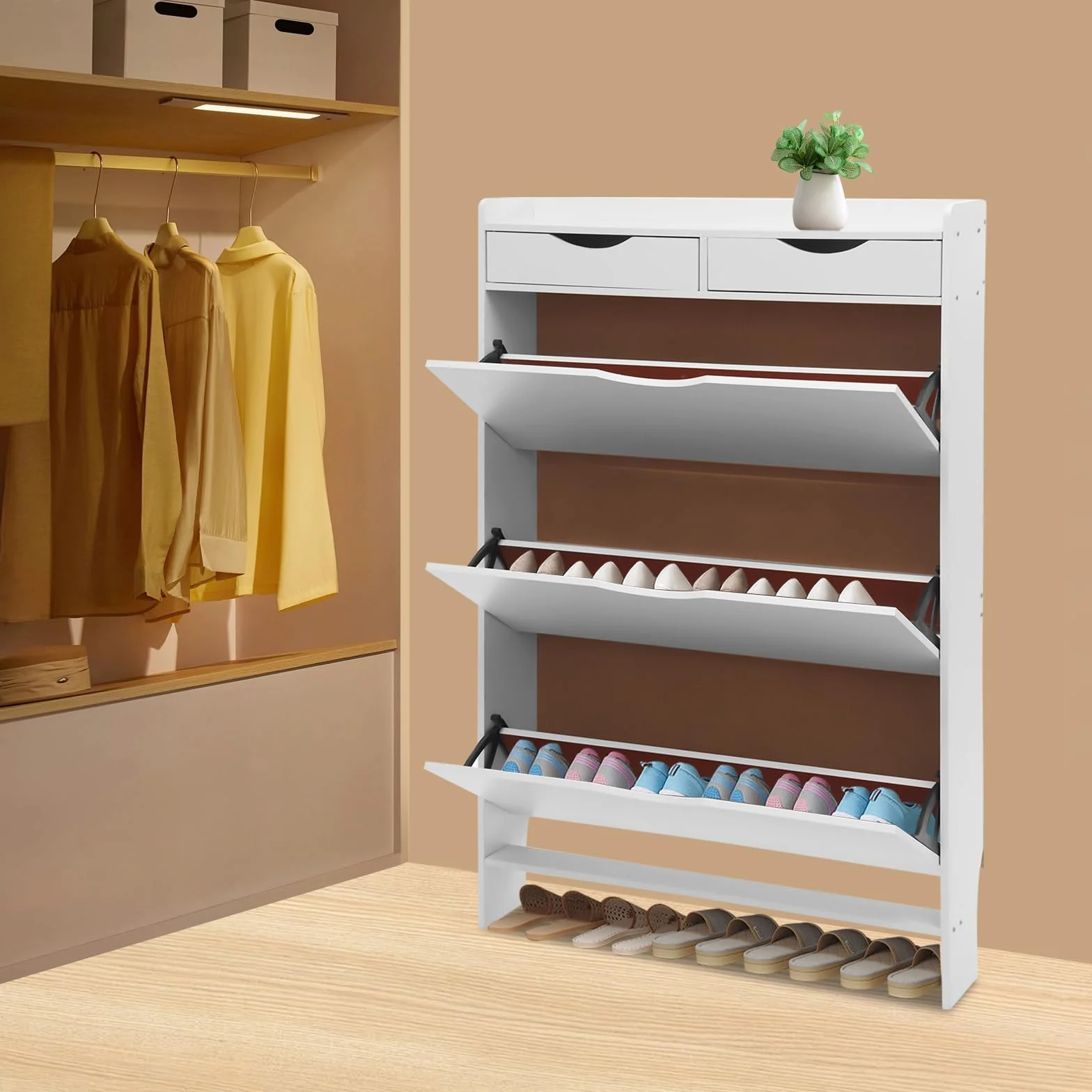 Szafka na buty wąska 3 klapy 4 półki biała 80x17x125 cm