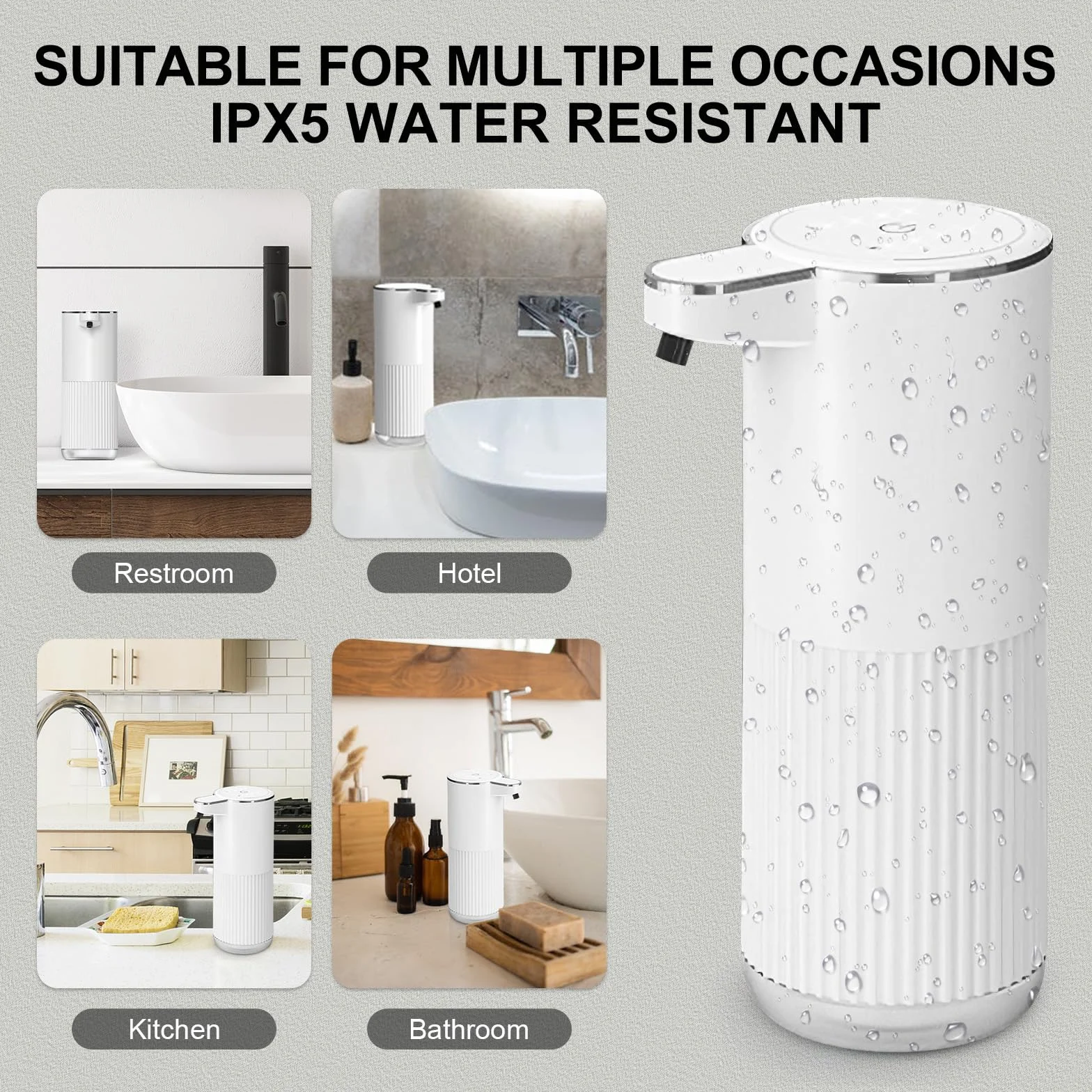 Cuteefun Automatyczny dozownik mydła w płynie, 400 ml naładowalny bezdotykowy dozownik mydła do rąk, 4-poziomowa regulowana objętość płynu, IPX5 wodoodporny, naścienny dozownik mydła do kuchni