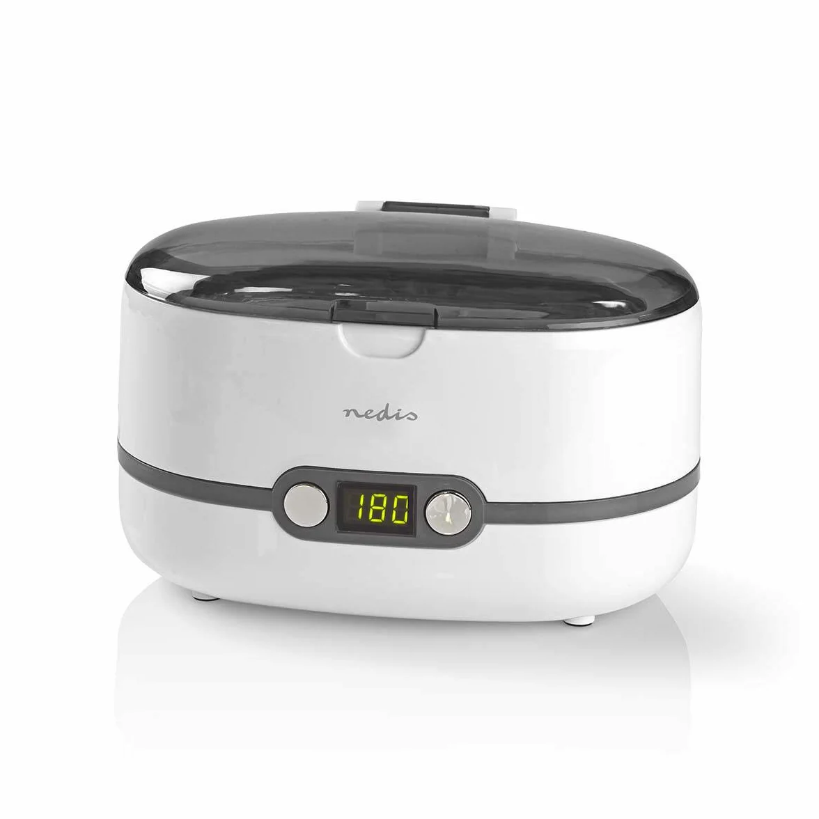 Nedis Cyfrowy ultradźwiękowy środek czyszczący do biżuterii, 43 kHz, soniczne czyszczenie, zbiornik 600 ml, 3 tryby, w tym odpienianie, timer LED, Plug & Play, biały
