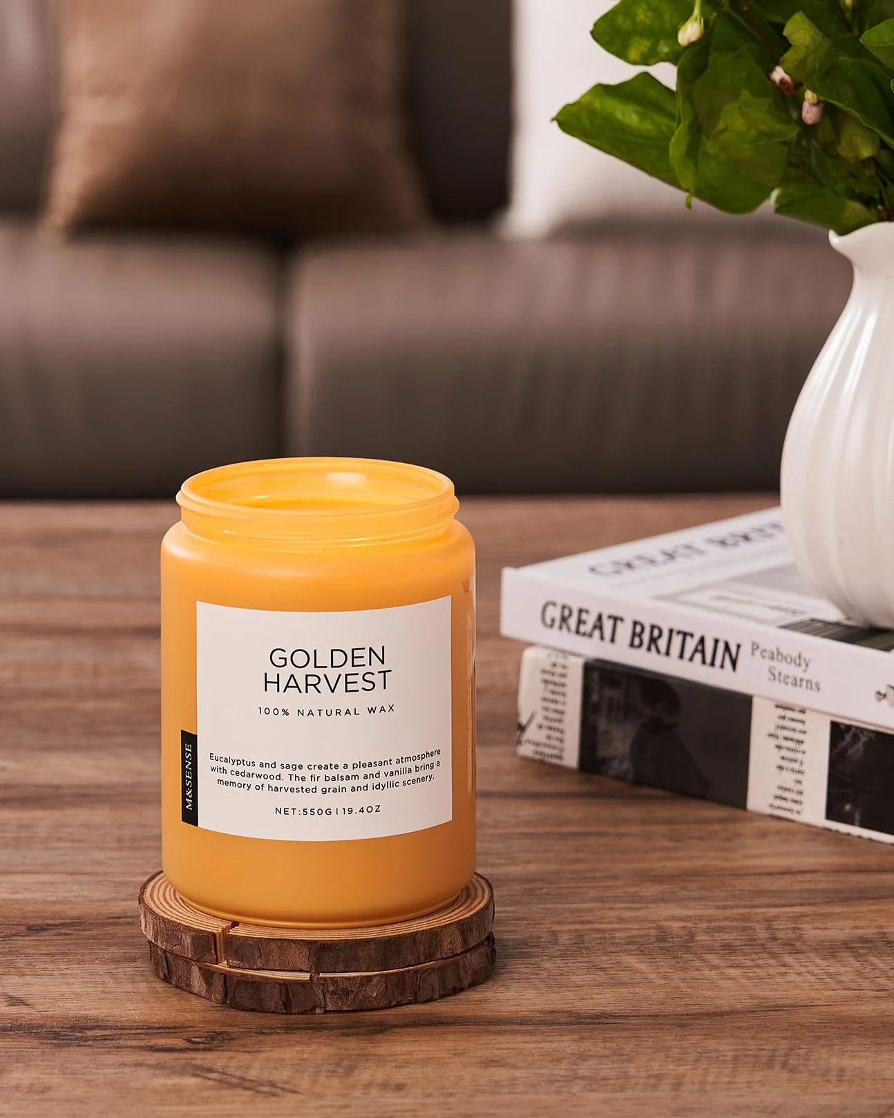 M&SENSE Złote zbiory Świece sojowe w szkle 2 knoty 550g 110h Eukaliptus & Balsamtuja prezent
