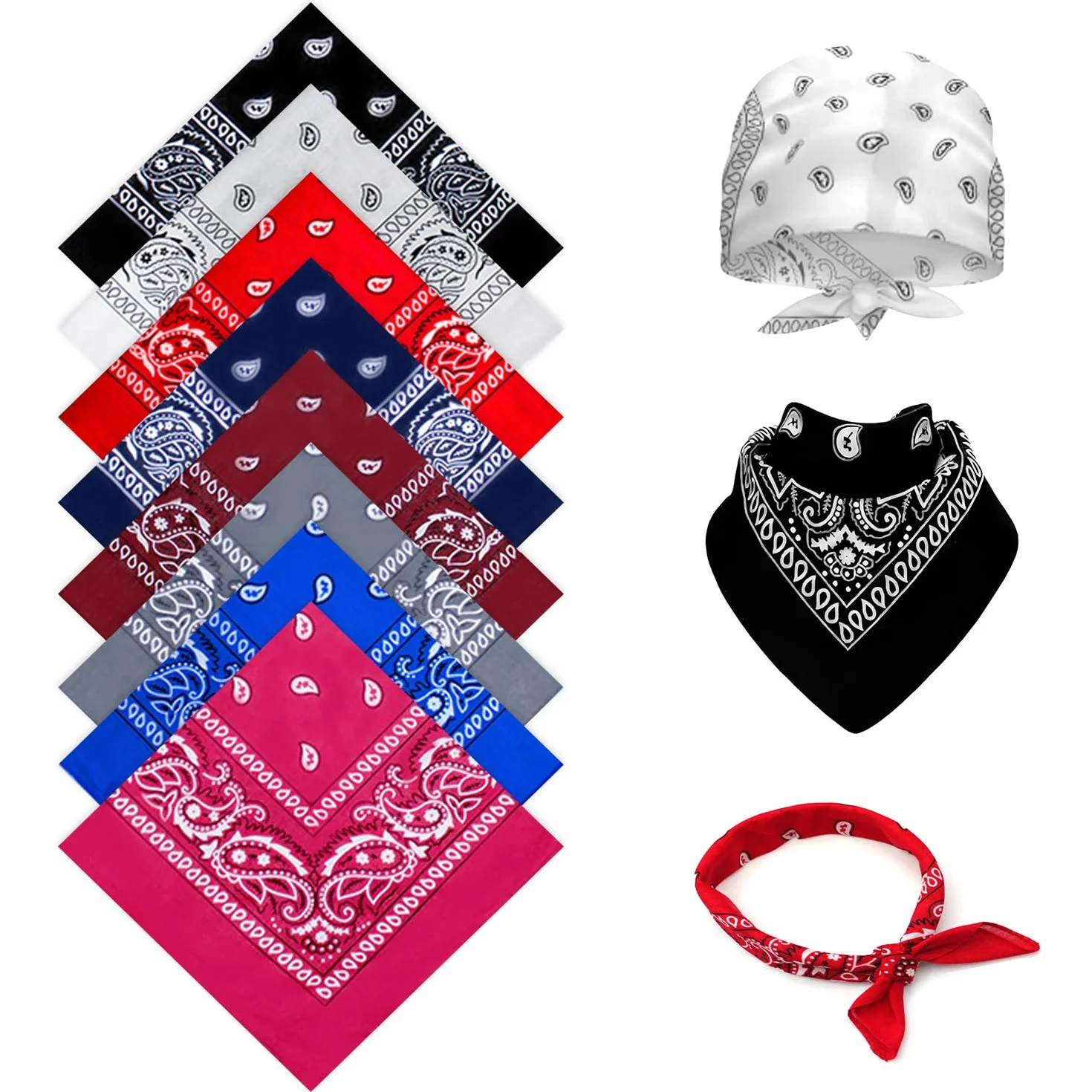 8 sztuk bandany 54 x 54 cm, bandana damska, duża, w stylu retro, dla mężczyzn, miękka i oddychająca, unisex, można nosić jako krawat, maskę, bandanę i opaskę na czoło, czerwony, Rozmiar