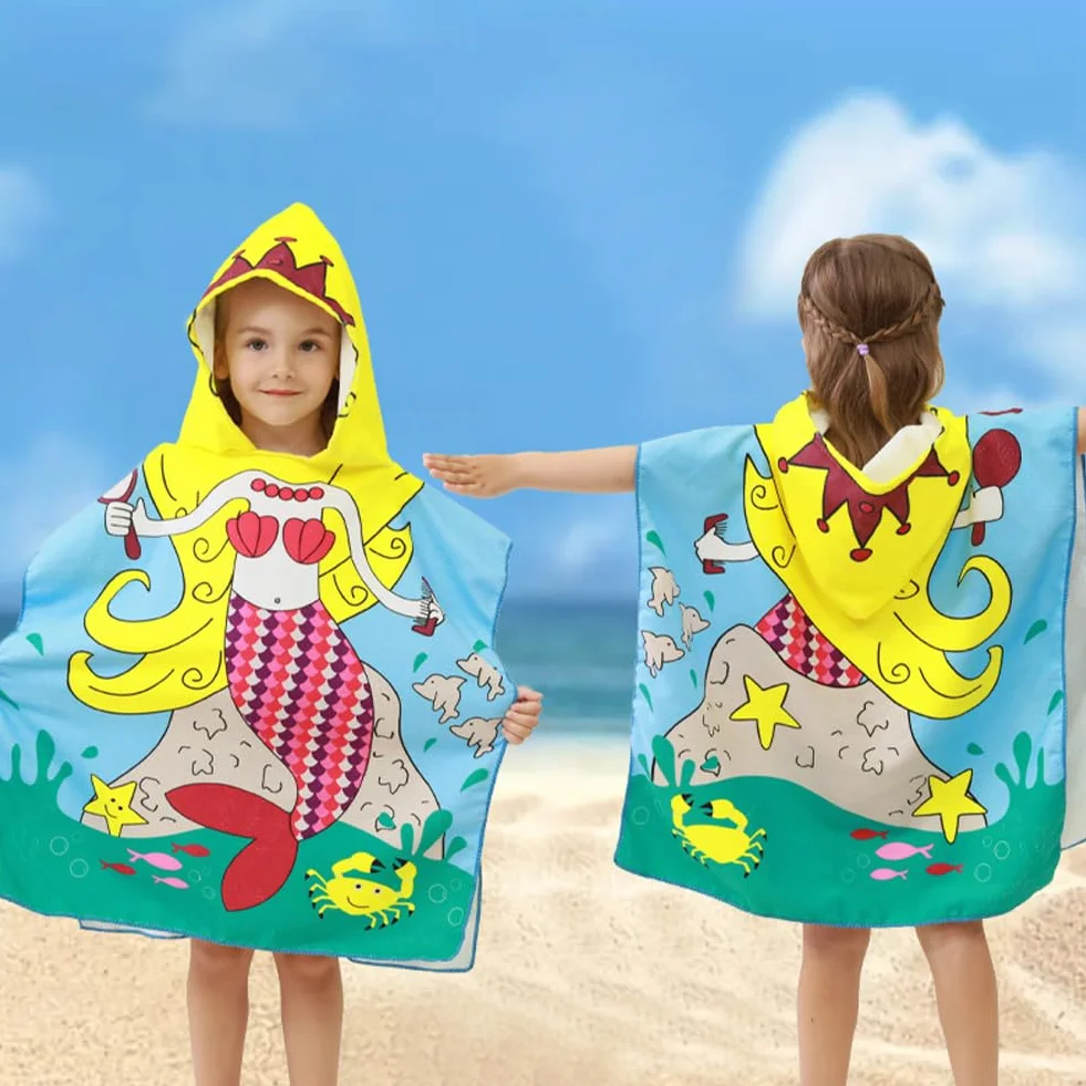 Ręcznik z kapturem dla dzieci, ponczo z kapturem, syrenka, ręcznik plażowy z mikrofibry, ręcznik kąpielowy, szybkoschnący, miękki, bez piasku, ponczo, ręcznik kąpielowy dla dzieci, chłopców,