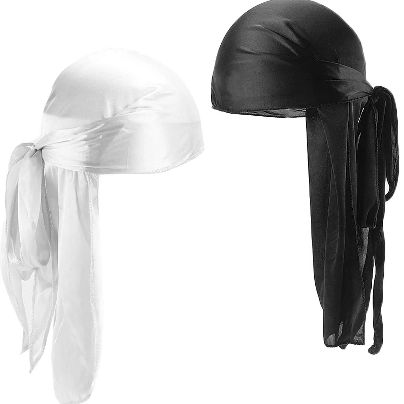 2 szt. Jedwabisty Durag Męski Kapelusz Miękki Pirate Durag, Unisex Elastyczna czapka Waves z długimi ogonami i szerokimi paskami, oddychająca czapka Durag Pirate Hat dla kobiet mężczyzn