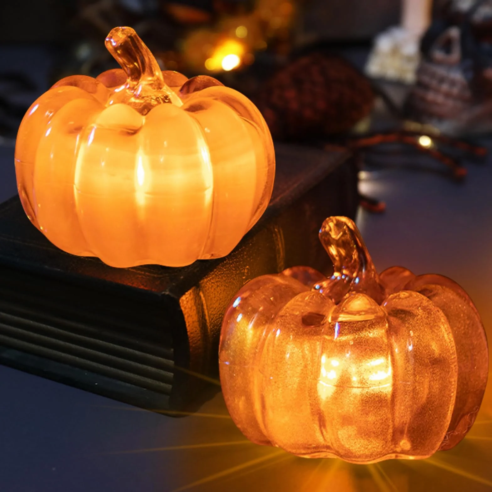 Dekoracyjna Dynia na Halloween, 2 sztuki, dekoracja jesienna, dynia ze światłem LED, lampka nocna, zasilana bateriami, na dożynki, Boże Narodzenie, dekoracja stołu