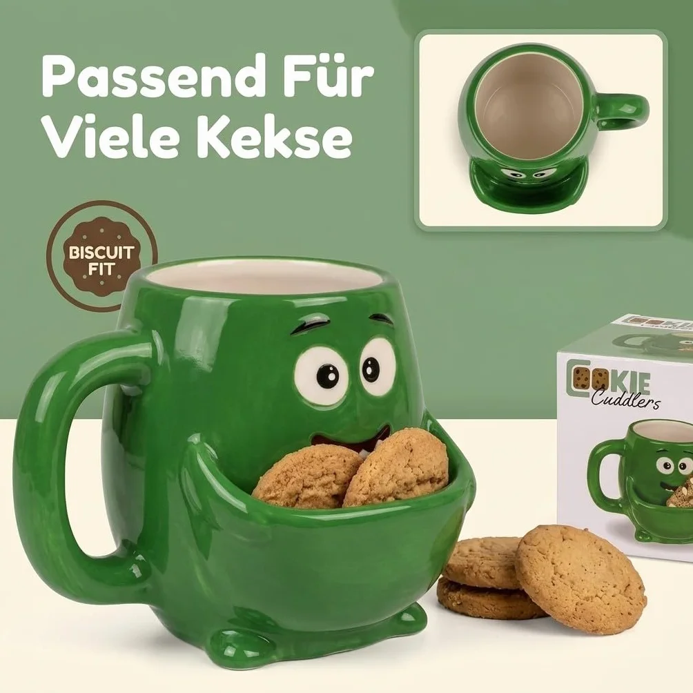 MIJOMA Kubek do kawy i herbaty z przegrodą na ciastka ceramiczny 400 ml zieleń potwora