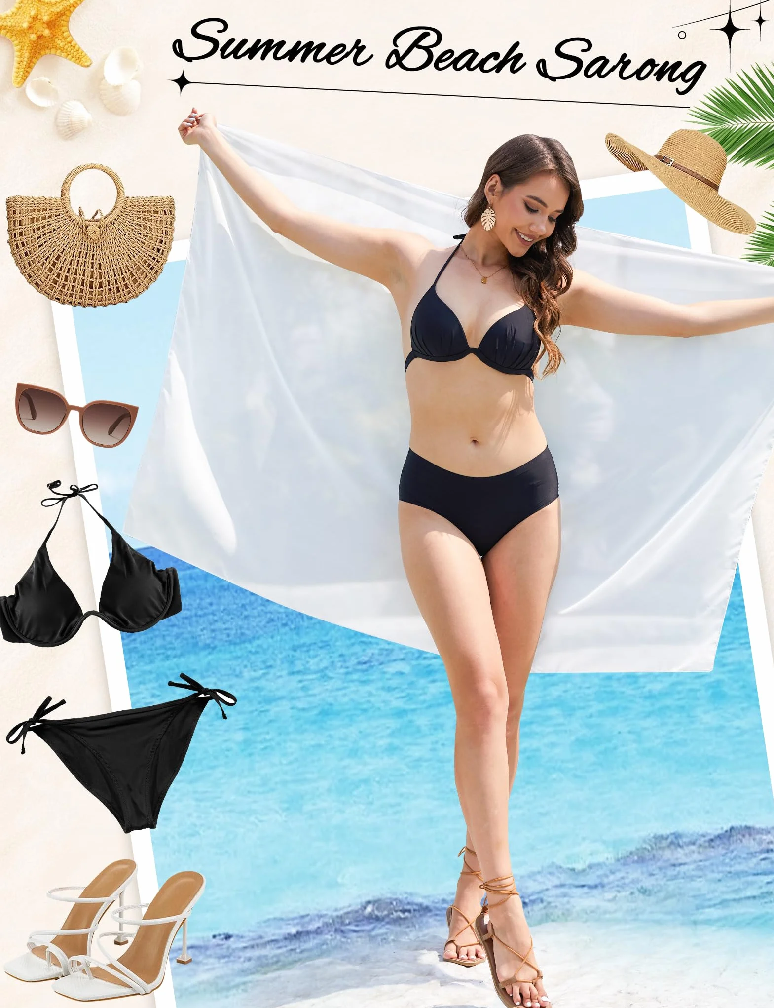 MELLIEX Pareo Kobiety Sea Sarong Letnie Damskie Bikini Narzuta na plażę Wrap Bikini Cover Up