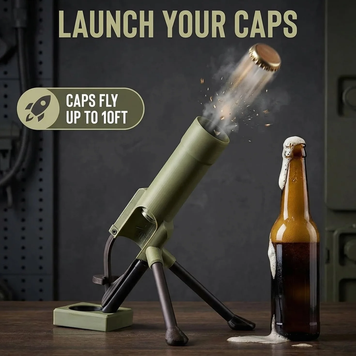 Otwieracz do butelek piwa w stylu moździerza, otwieracz do butelek moździerz, automatyczny wyrzut kapsli z mechanizmem dociskowym, Beer Bottle Mortar Bottle Opener zabawny, do domowego baru, imprezy