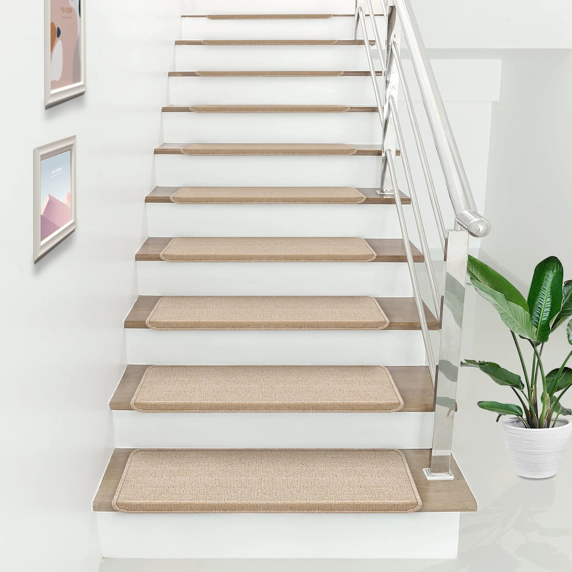 Maty na schody zestaw 15 sztuk 65x24 cm prostokątne samoprzylepne beżowe