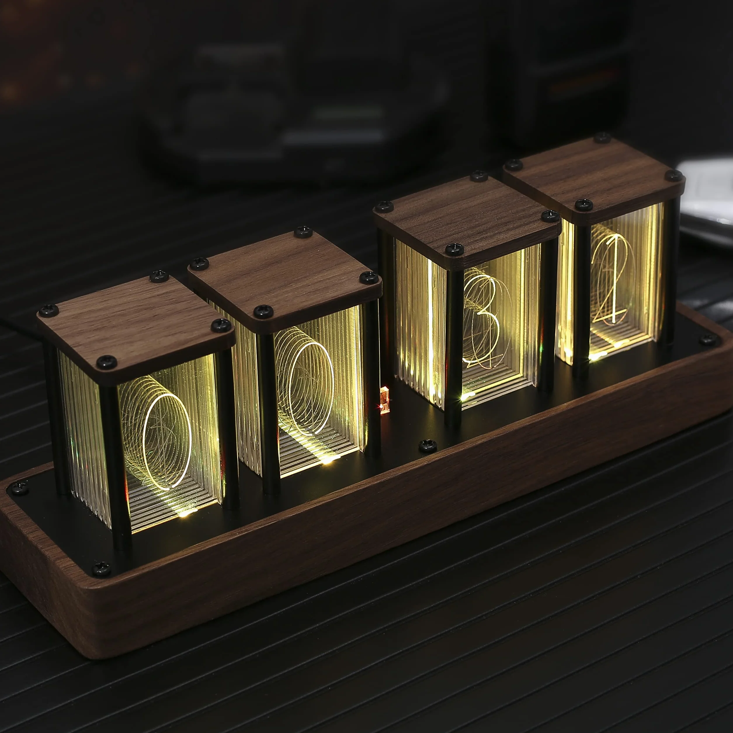 Qianjie Nixie zegar rurkowy drewniany cyfrowy 12/24 h alarm retro