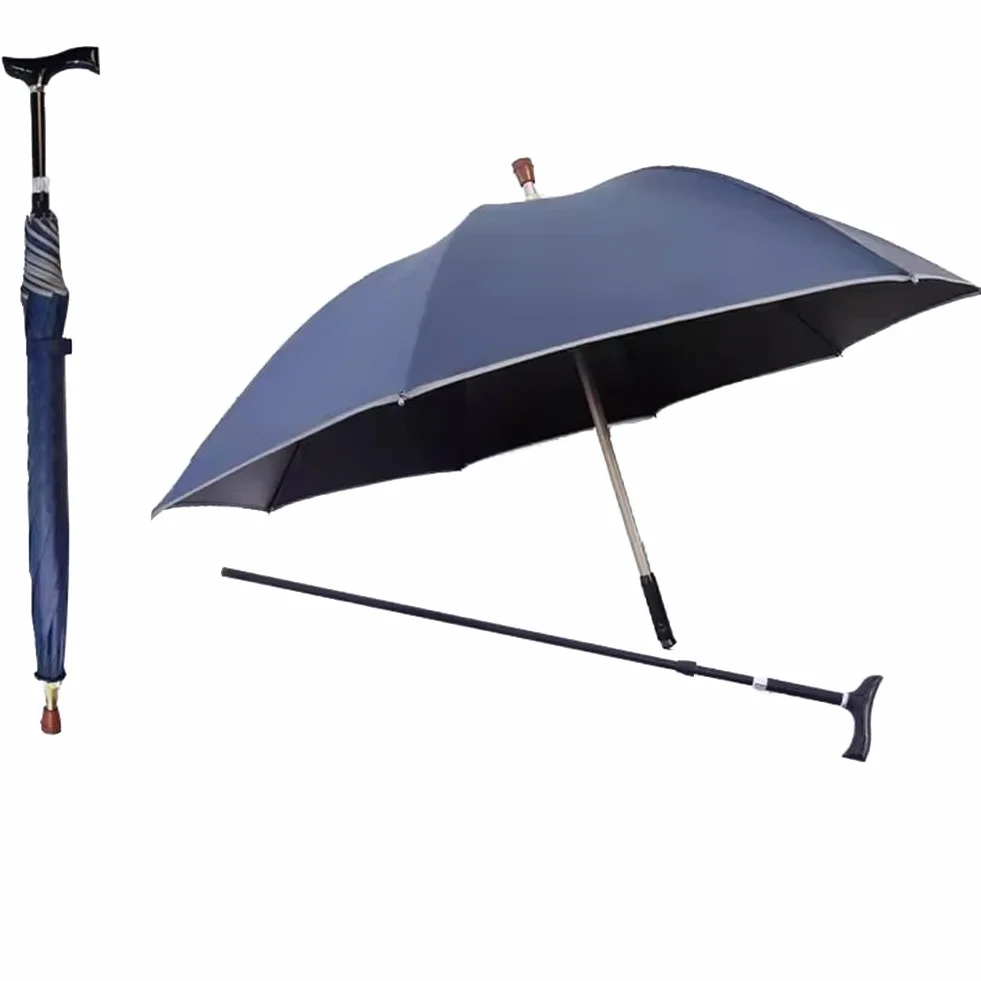 Parasol laski spacerowej 2 w 1, z regulacją wysokości, przenośne laski do chodzenia, parasol, antypoślizgowy, wiatroszczelny, wielofunkcyjny parasol