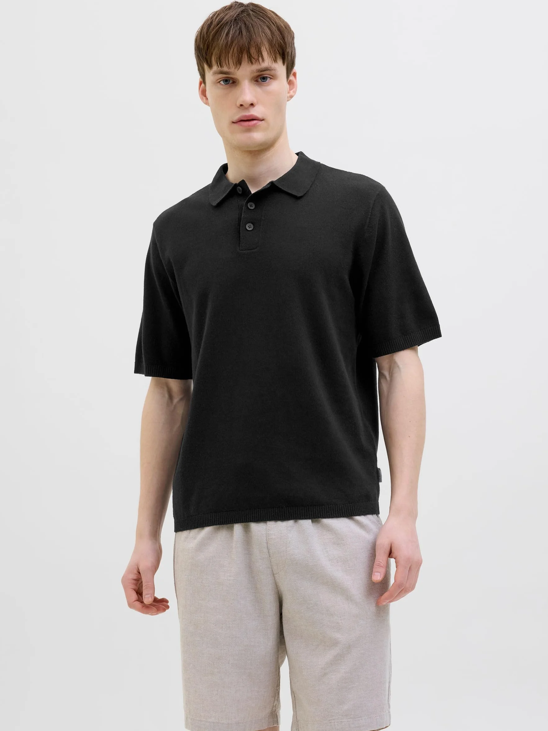 JJ REBEL Jrebcallum Knit Polo Ss męska koszulka polo, czarny, L