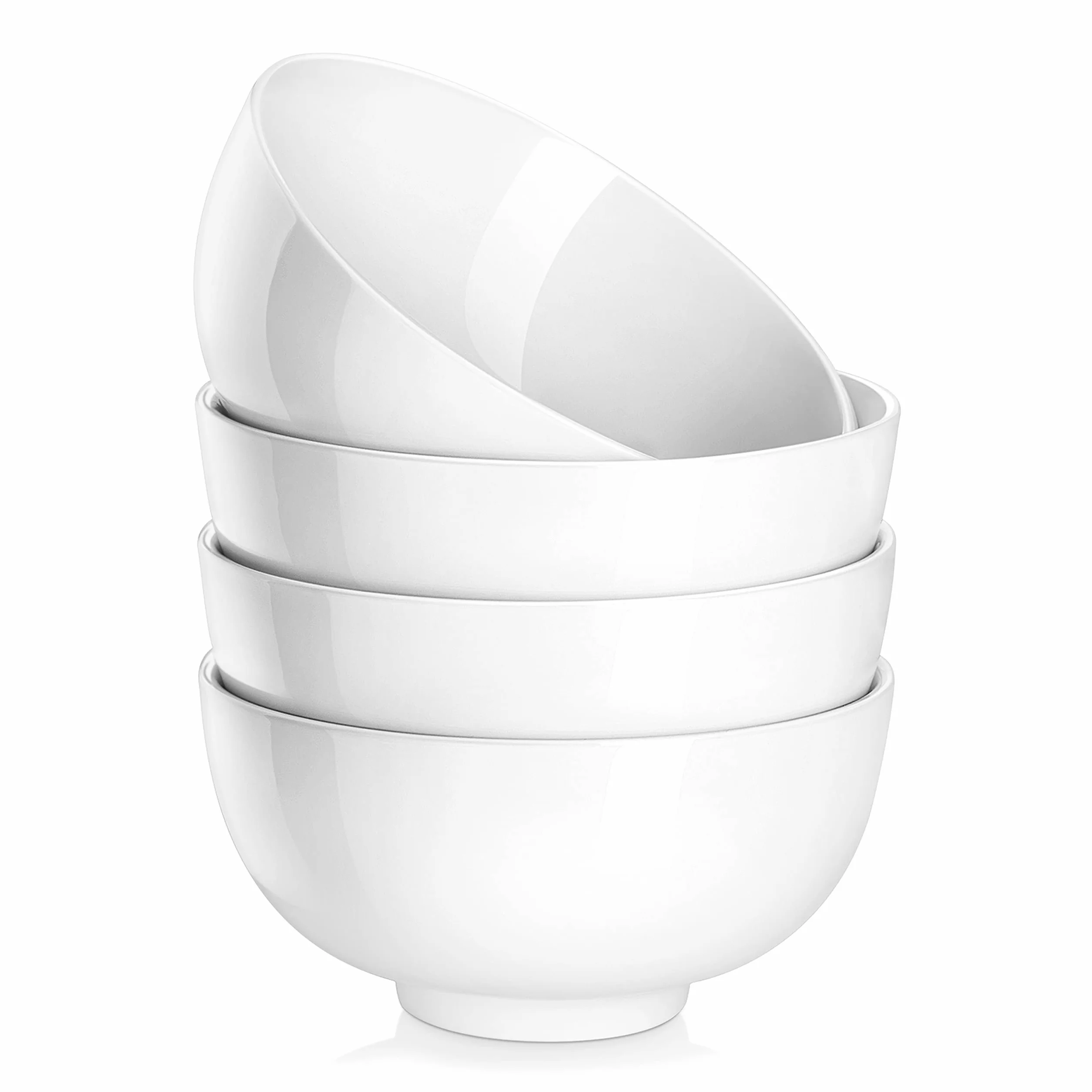 MALACASA Regular Series 4 szt. białych porcelanowych misek na płatki 780 ml, okrągłe miski śniadaniowe, miski do sałatek 15 cm, miski do sałatek, miski do zupy i ryż