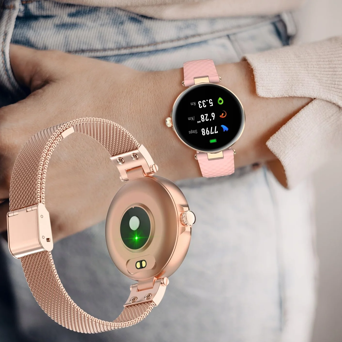 Forever Damski smartwatch ForeVive Petite SB-305 różowy, zegarek na rękę Bluetooth, sterowanie muzyką, krokomierz, pulsometr, wodoodporny IP68, elegancki zegarek fitness