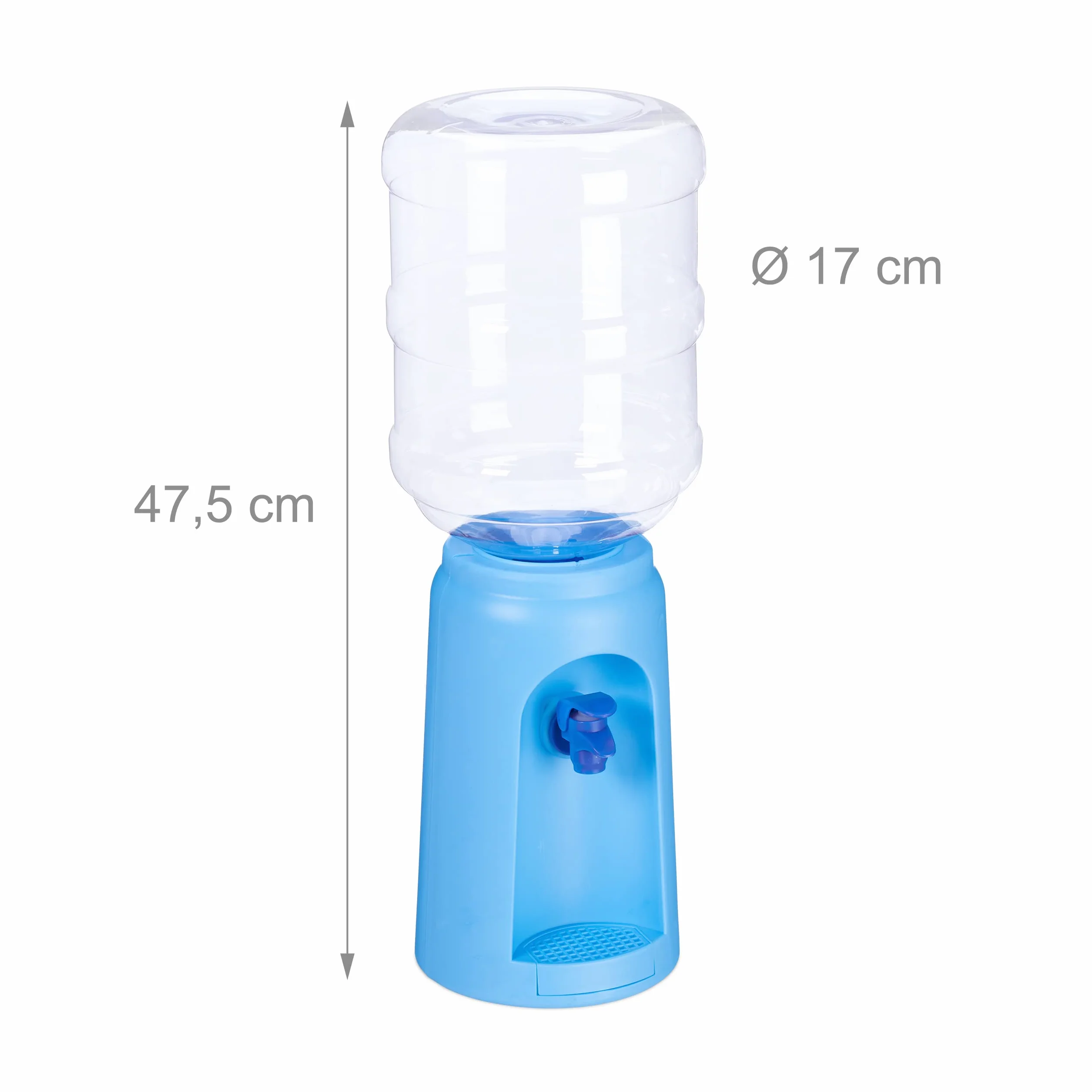 Relaxdays Dozownik wody ze zbiornikiem i kranem, dozownik wody pitnej do biura, 4,5 l, tworzywo sztuczne, wys. x śr.: 47,5 x 17 cm, niebieski, 1 sztuka 10027938_45
