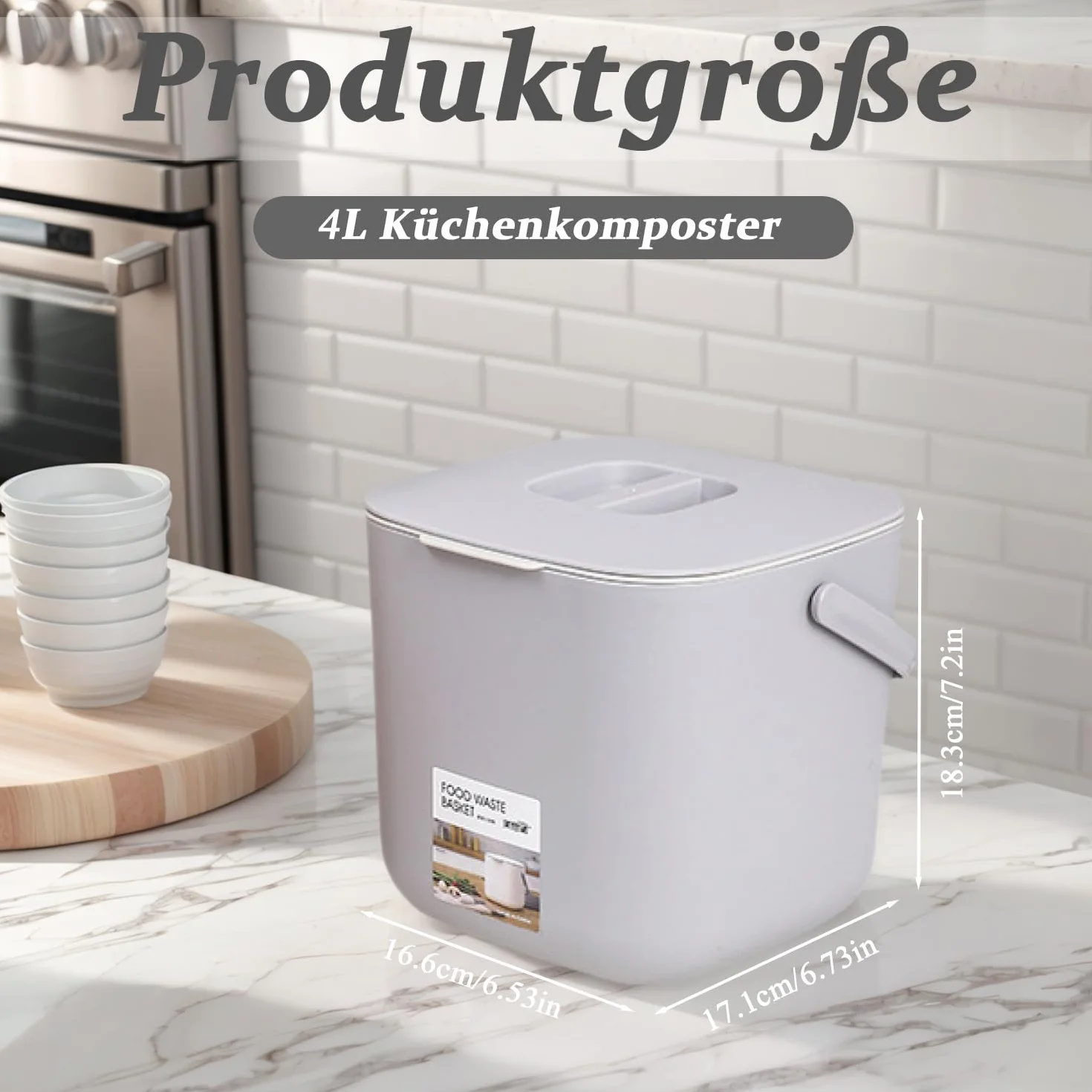 Biokosz na odpady kuchenne 4L z pokrywką, sitkiem, odporny na zmywarkę
