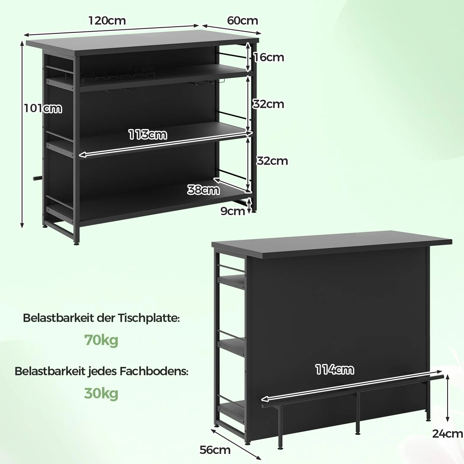 COSTWAY Domowy bar z 4 półkami, regał na wino z uchwytem na kieliszki, 120x60x101 cm, czarny